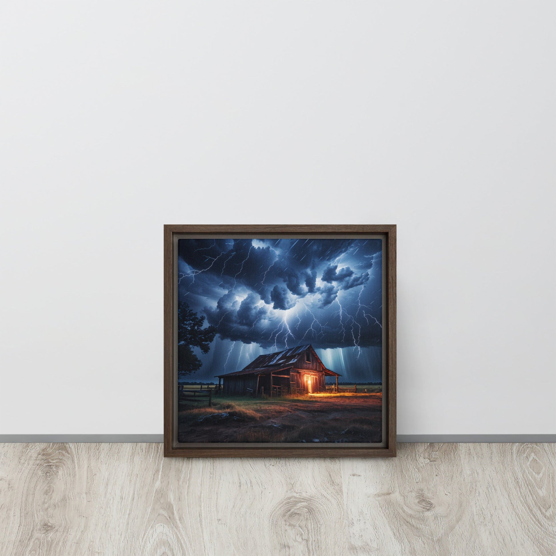 Old Barn In Lightning Storm Framed Canvas - Canvas Prints - Discovery Co.