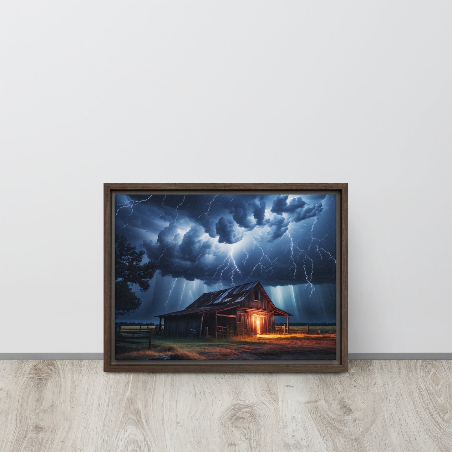 Old Barn In Lightning Storm Framed Canvas - Canvas Prints - Discovery Co.