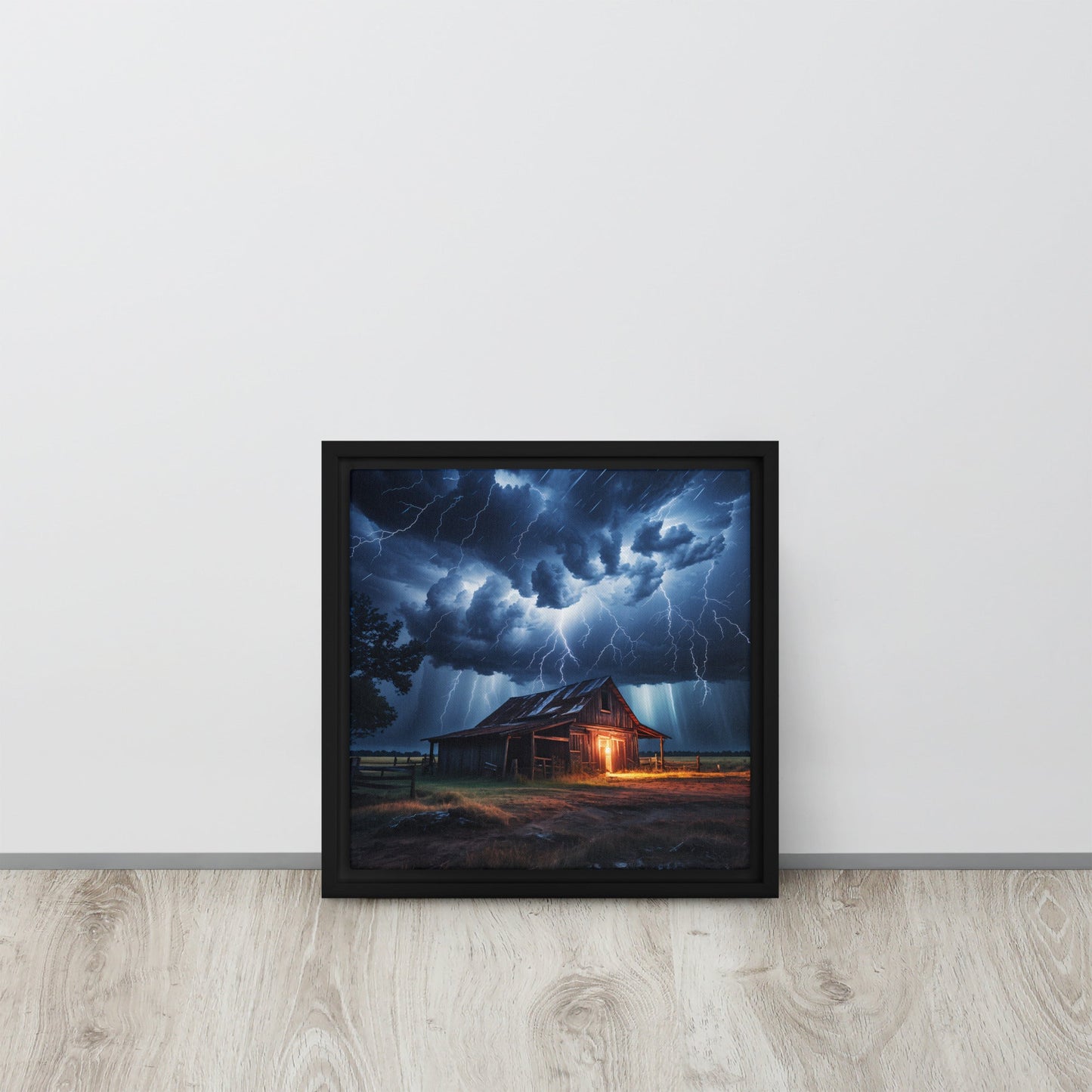 Old Barn In Lightning Storm Framed Canvas - Canvas Prints - Discovery Co.