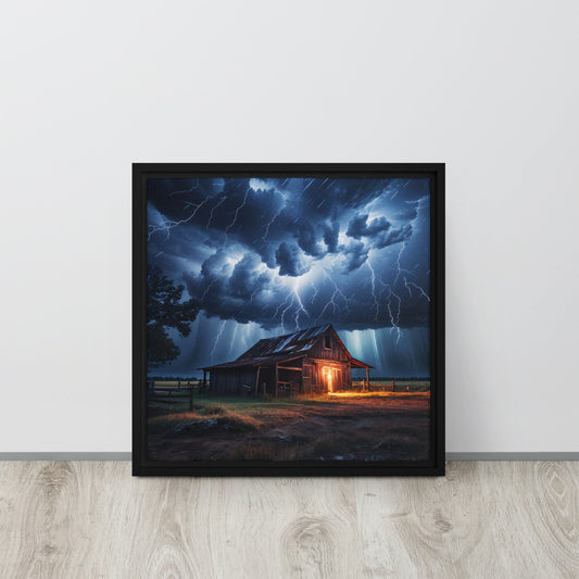 Old Barn In Lightning Storm Framed Canvas - Canvas Prints - Discovery Co.