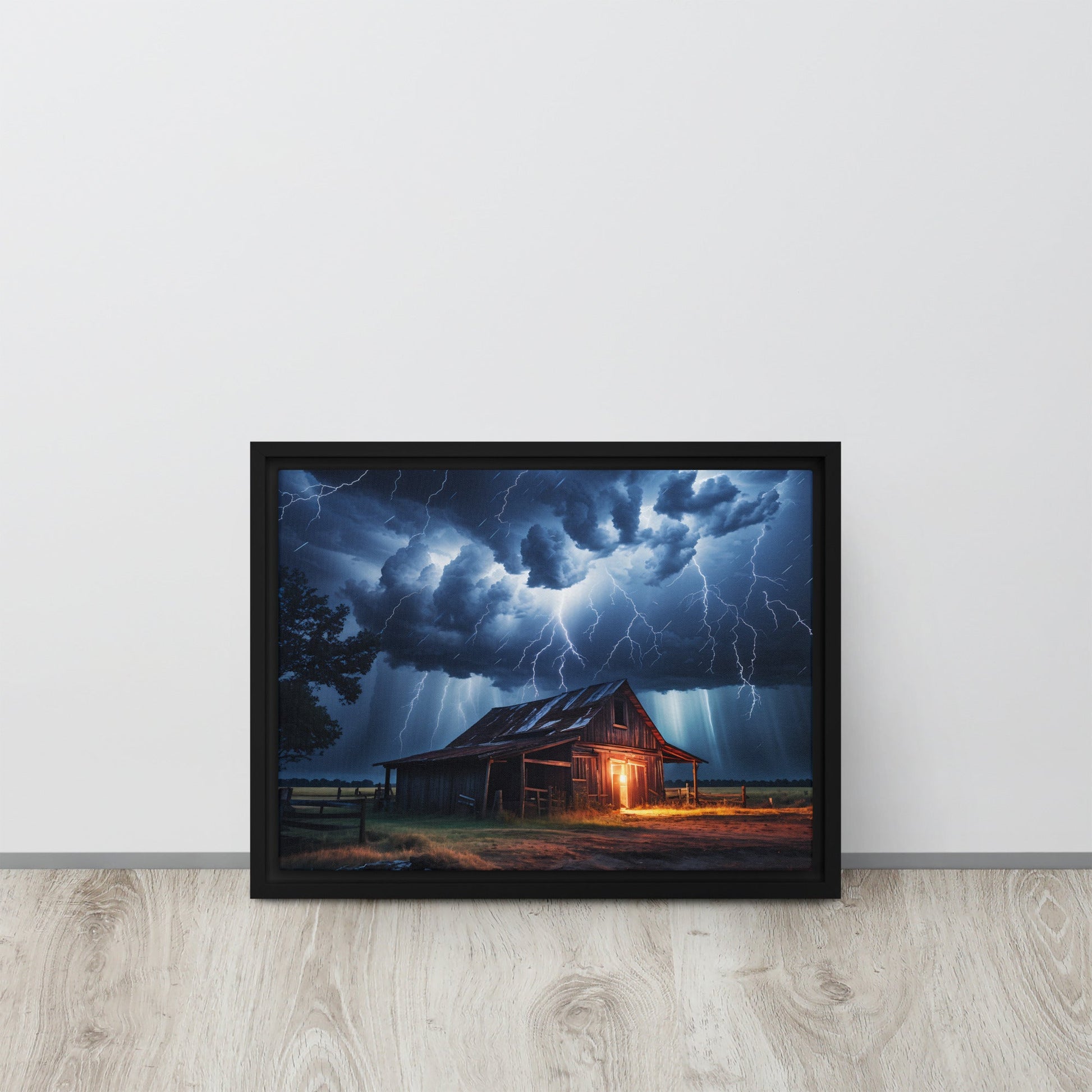 Old Barn In Lightning Storm Framed Canvas - Canvas Prints - Discovery Co.