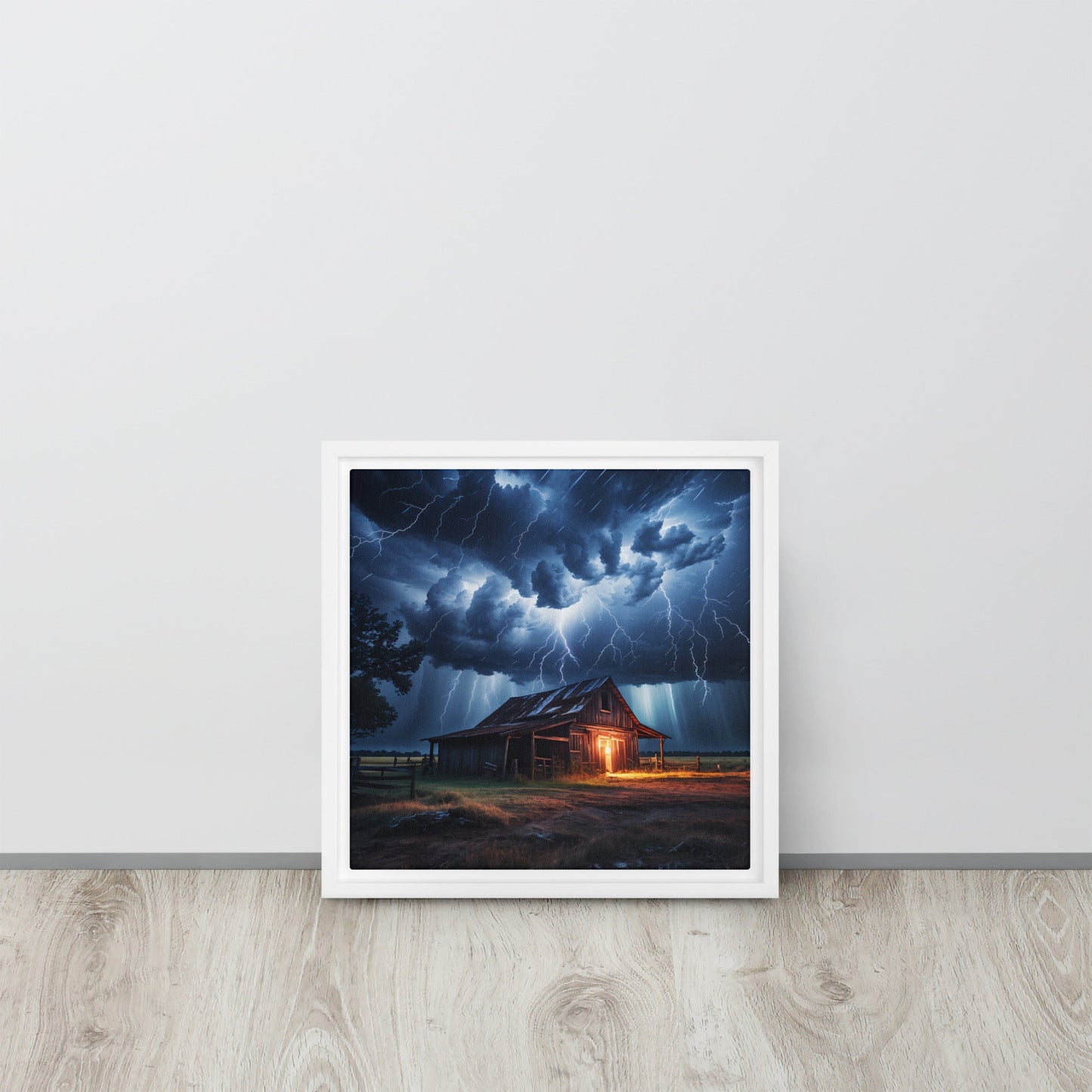 Old Barn In Lightning Storm Framed Canvas - Canvas Prints - Discovery Co.