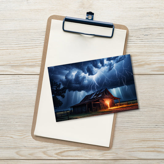 Old Barn In Lightning Storm Standard Postcard - Post Cards - Discovery Co.