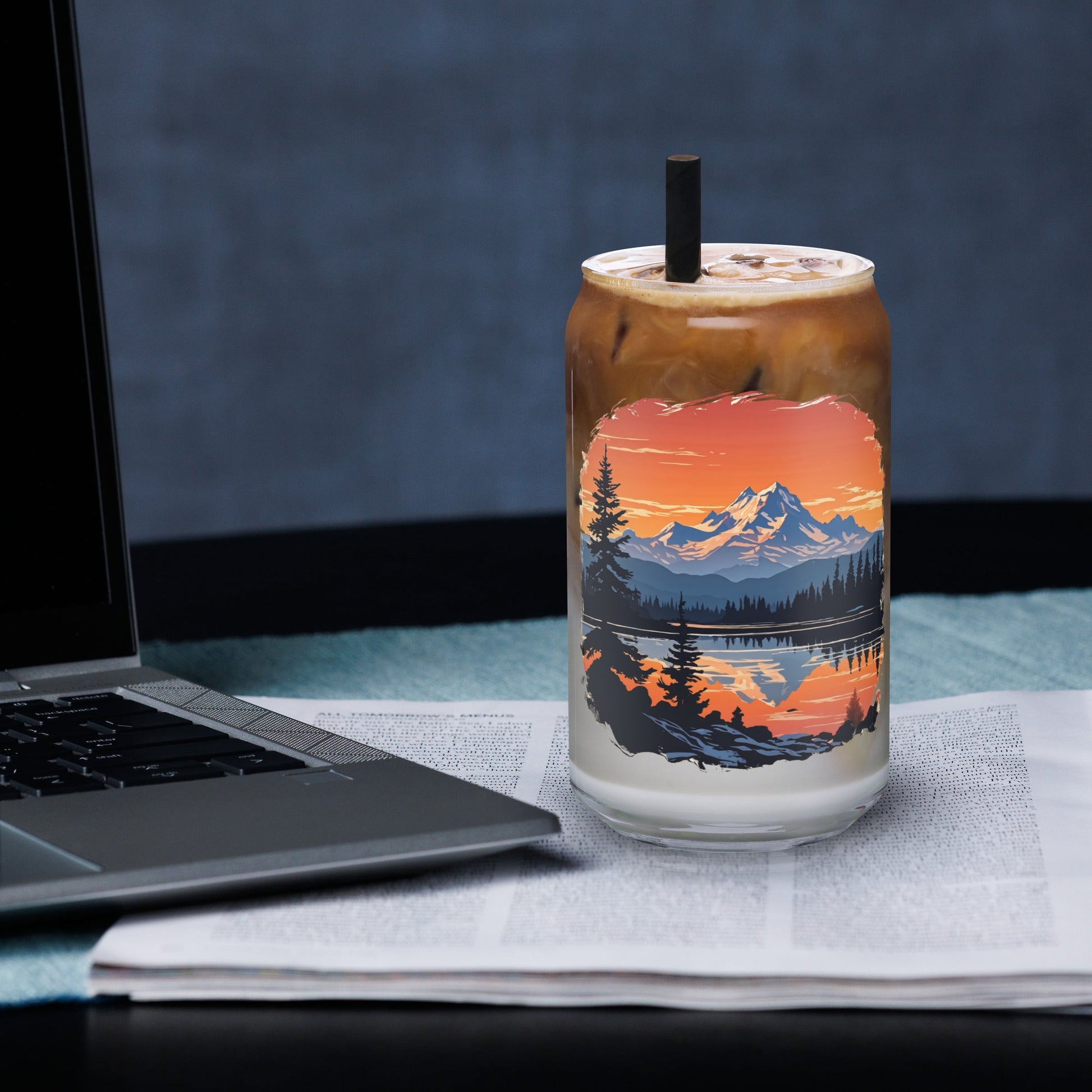 Orange Sky Over Mountains Can - Shaped Glass - Can - Shaped Glass - Discovery Co.