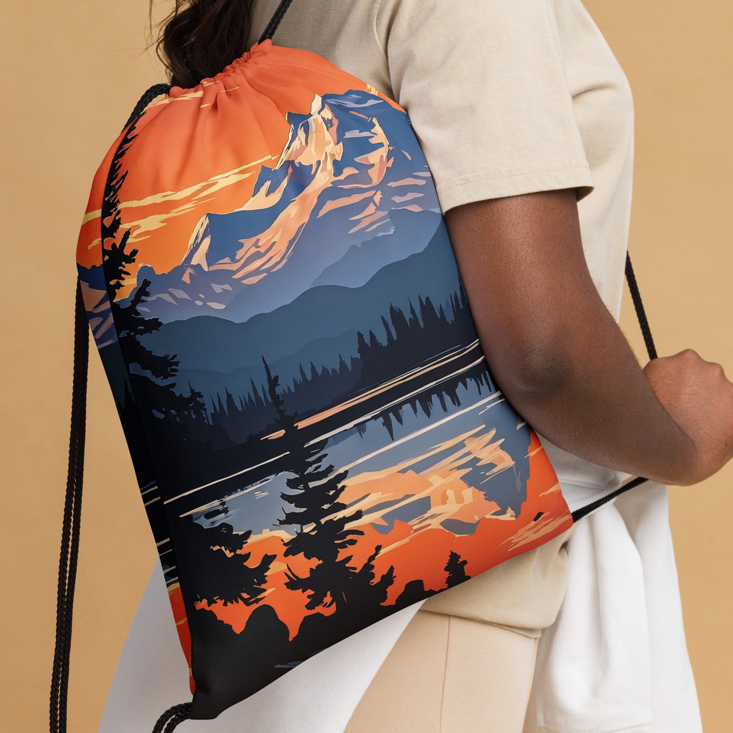 Orange Sky Over Mountains Drawstring Bag - Drawstring Bag - Discovery Co.