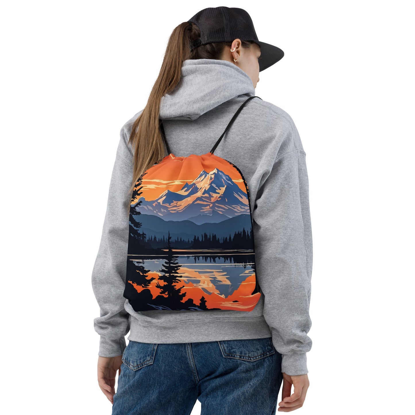 Orange Sky Over Mountains Drawstring Bag - Drawstring Bag - Discovery Co.