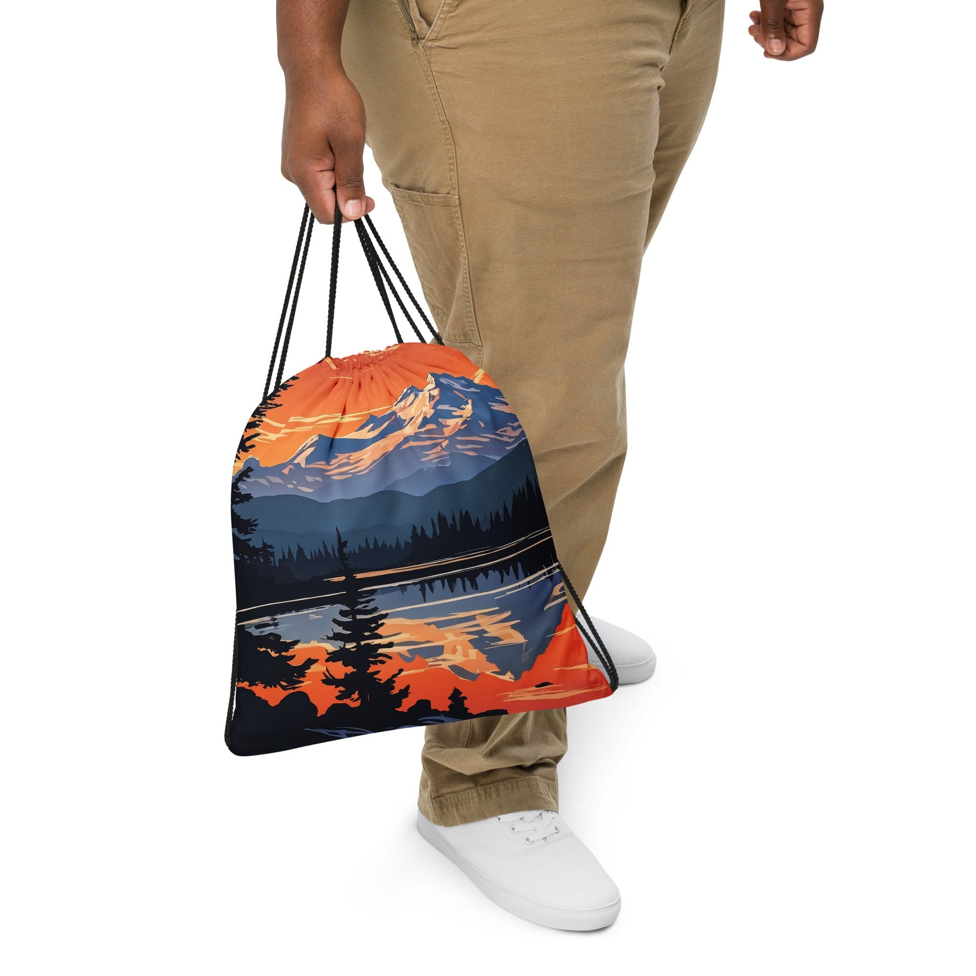 Orange Sky Over Mountains Drawstring Bag - Drawstring Bag - Discovery Co.