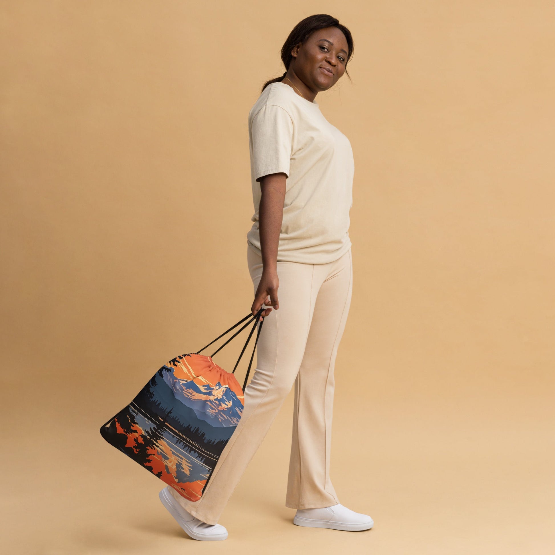 Orange Sky Over Mountains Drawstring Bag - Drawstring Bag - Discovery Co.