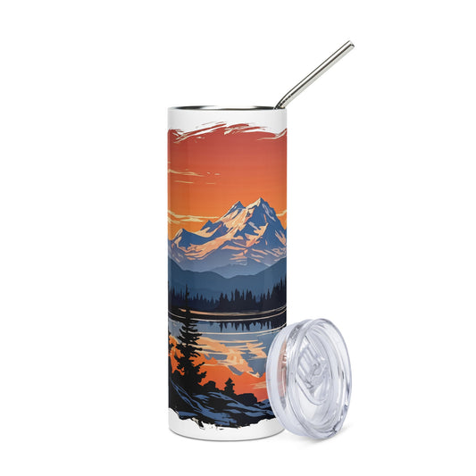 Orange Sky Over Mountains Stainless Steel Tumbler - Steel Tumbler - Discovery Co.