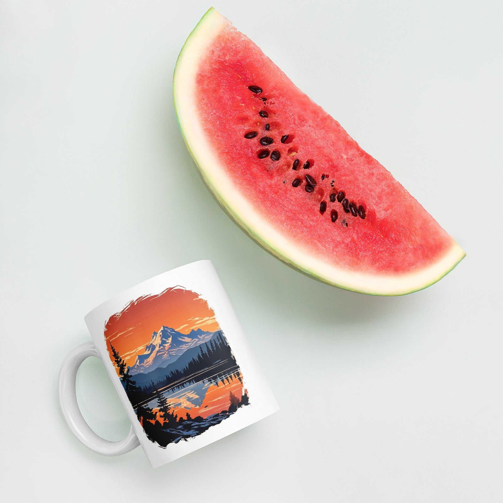 Orange Sky Over Mountains White Glossy Mug (11 oz, 15 oz, 20 oz) - Mugs - Discovery Co.