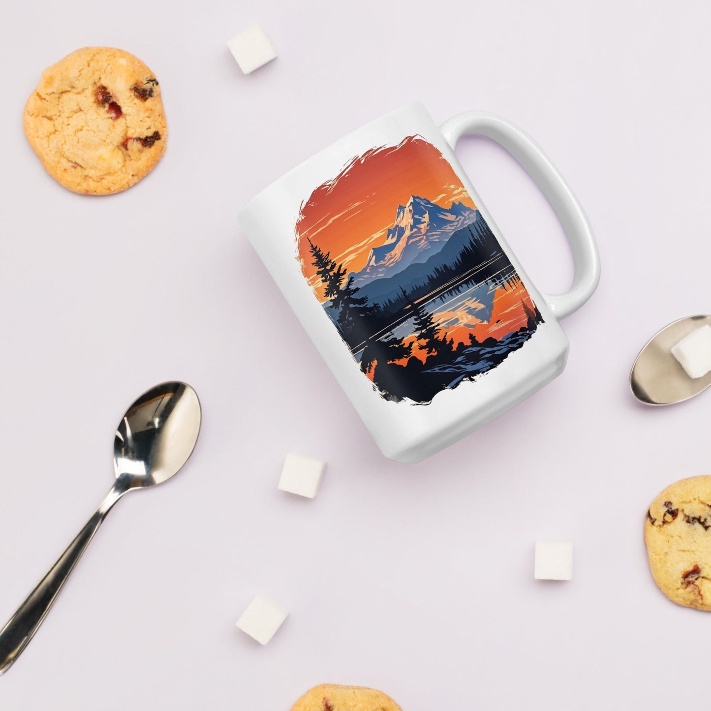 Orange Sky Over Mountains White Glossy Mug (11 oz, 15 oz, 20 oz) - Mugs - Discovery Co.