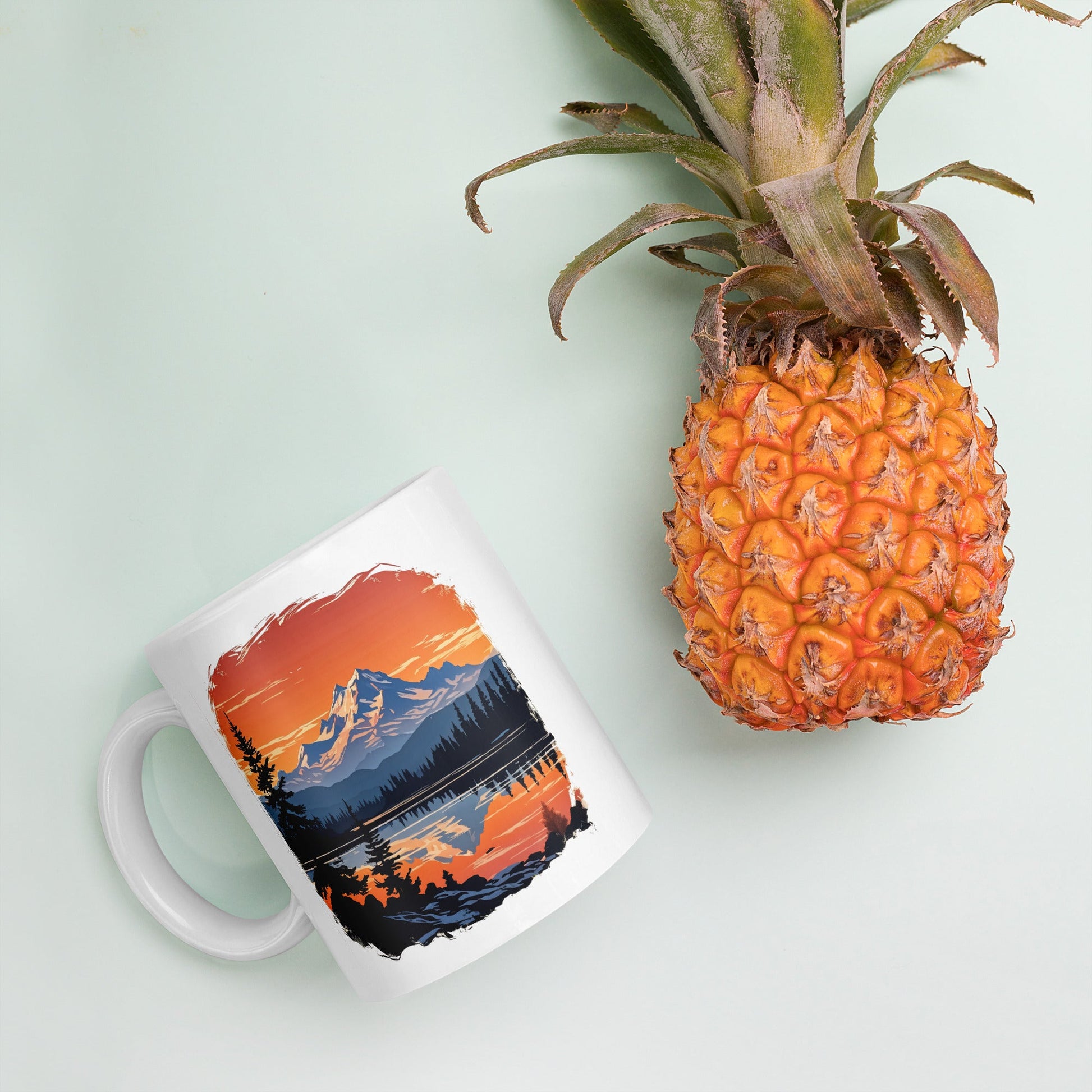 Orange Sky Over Mountains White Glossy Mug (11 oz, 15 oz, 20 oz) - Mugs - Discovery Co.