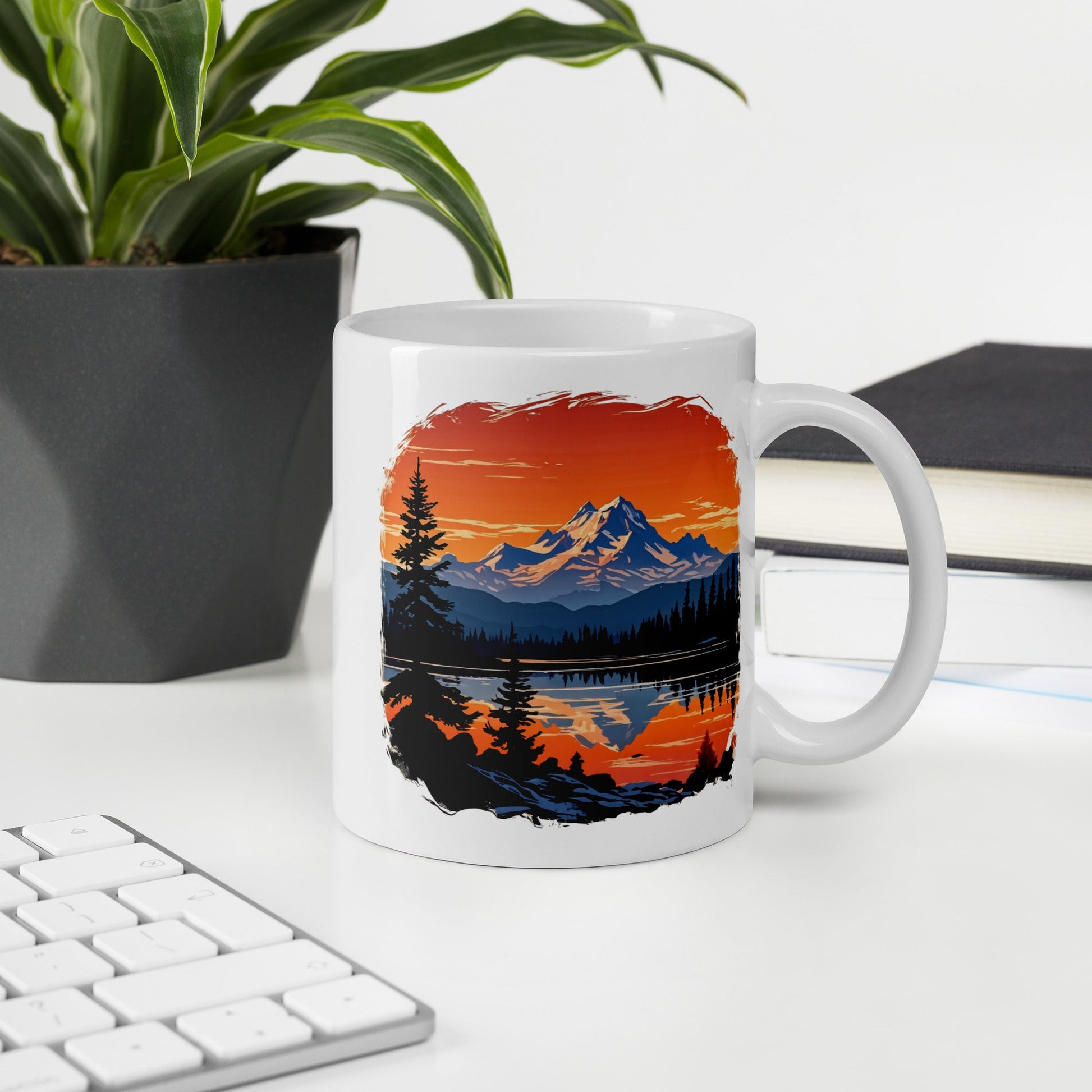 Orange Sky Over Mountains White Glossy Mug (11 oz, 15 oz, 20 oz) - Mugs - Discovery Co.