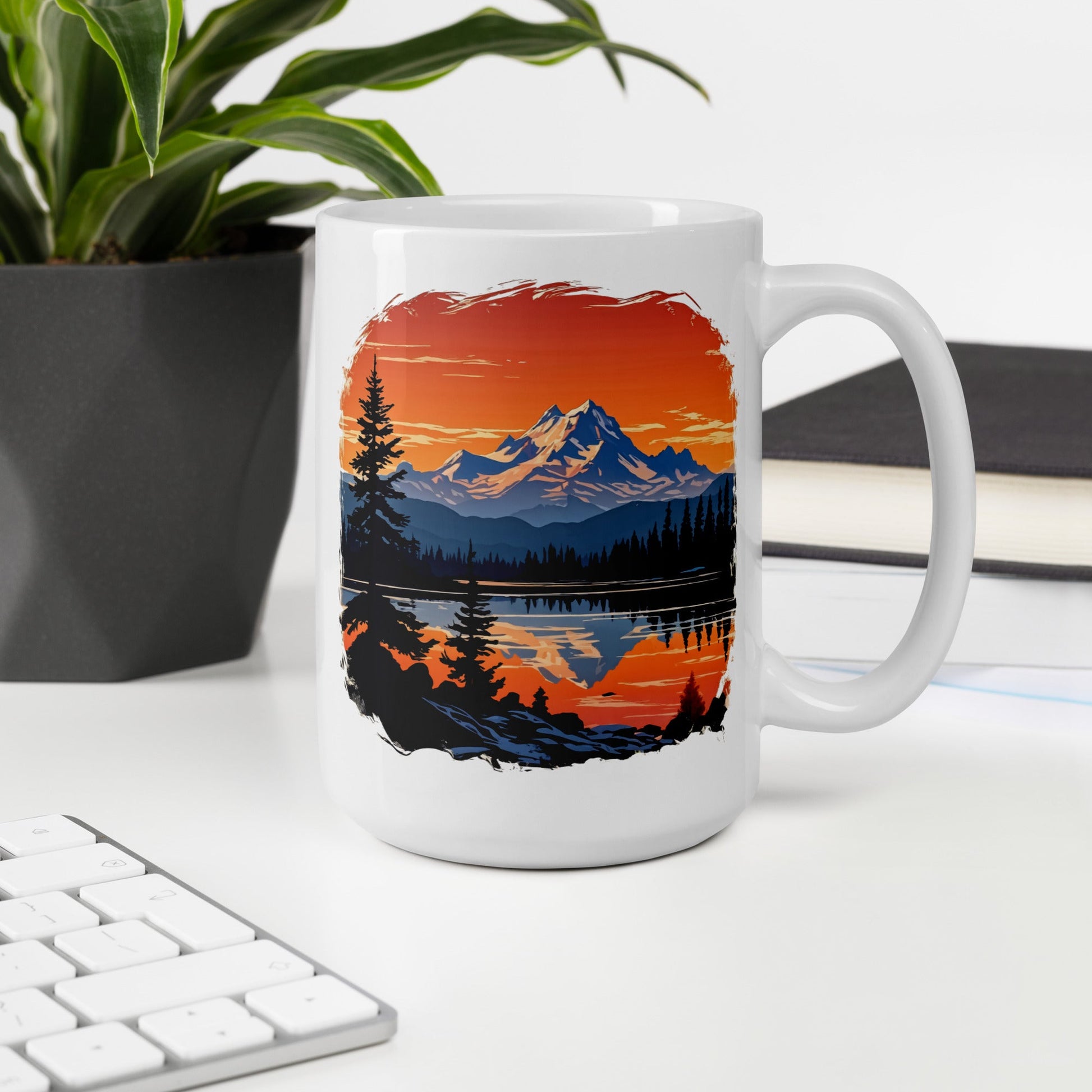 Orange Sky Over Mountains White Glossy Mug (11 oz, 15 oz, 20 oz) - Mugs - Discovery Co.