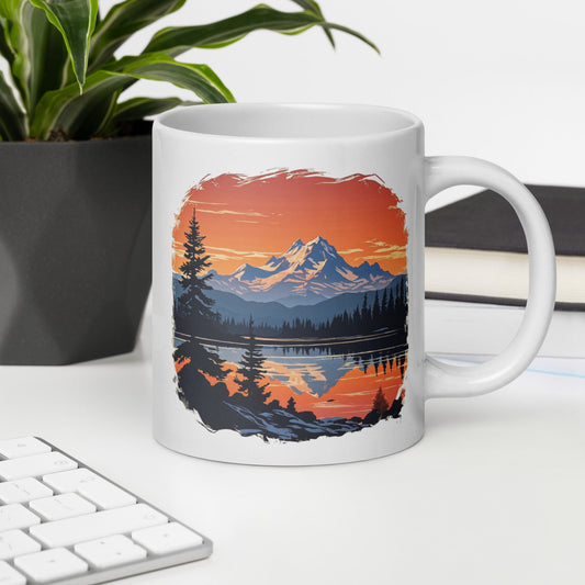 Orange Sky Over Mountains White Glossy Mug (11 oz, 15 oz, 20 oz) - Mugs - Discovery Co.