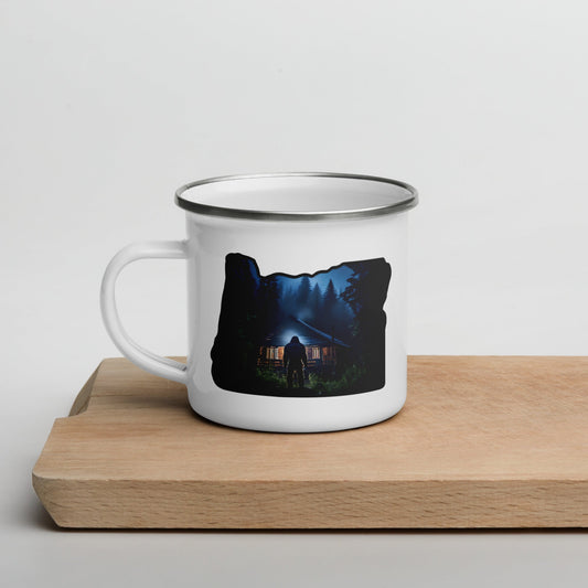 Oregon Bigfoot Visits Enamel Mug - Mugs - Discovery Co.