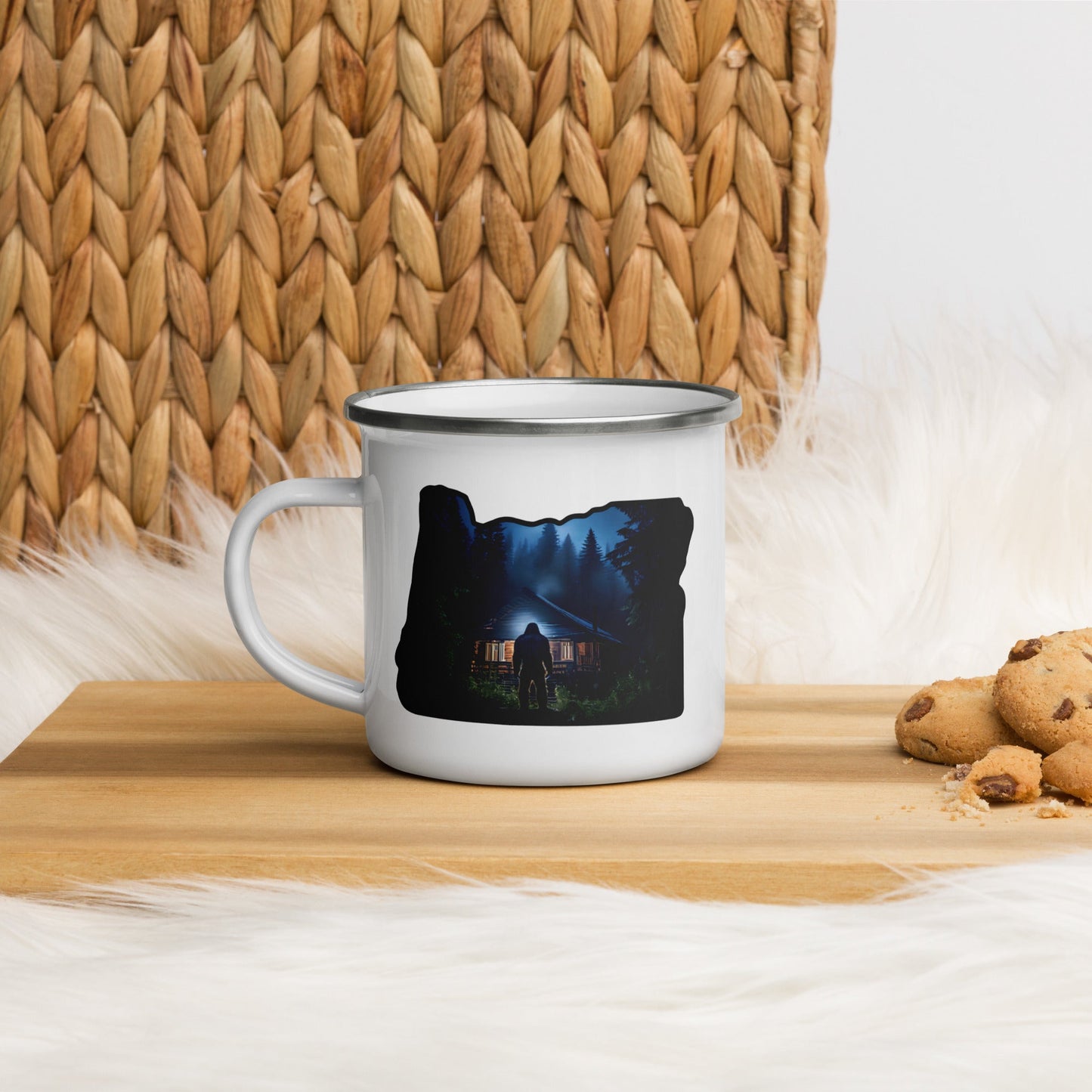 Oregon Bigfoot Visits Enamel Mug - Mugs - Discovery Co.