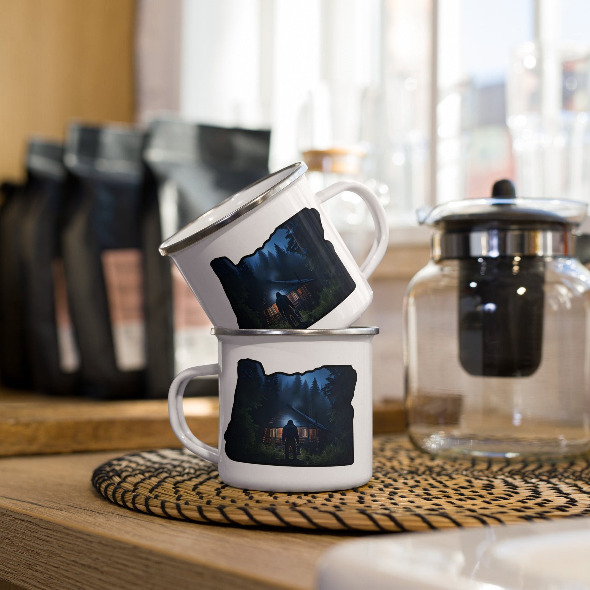 Oregon Bigfoot Visits Enamel Mug - Mugs - Discovery Co.