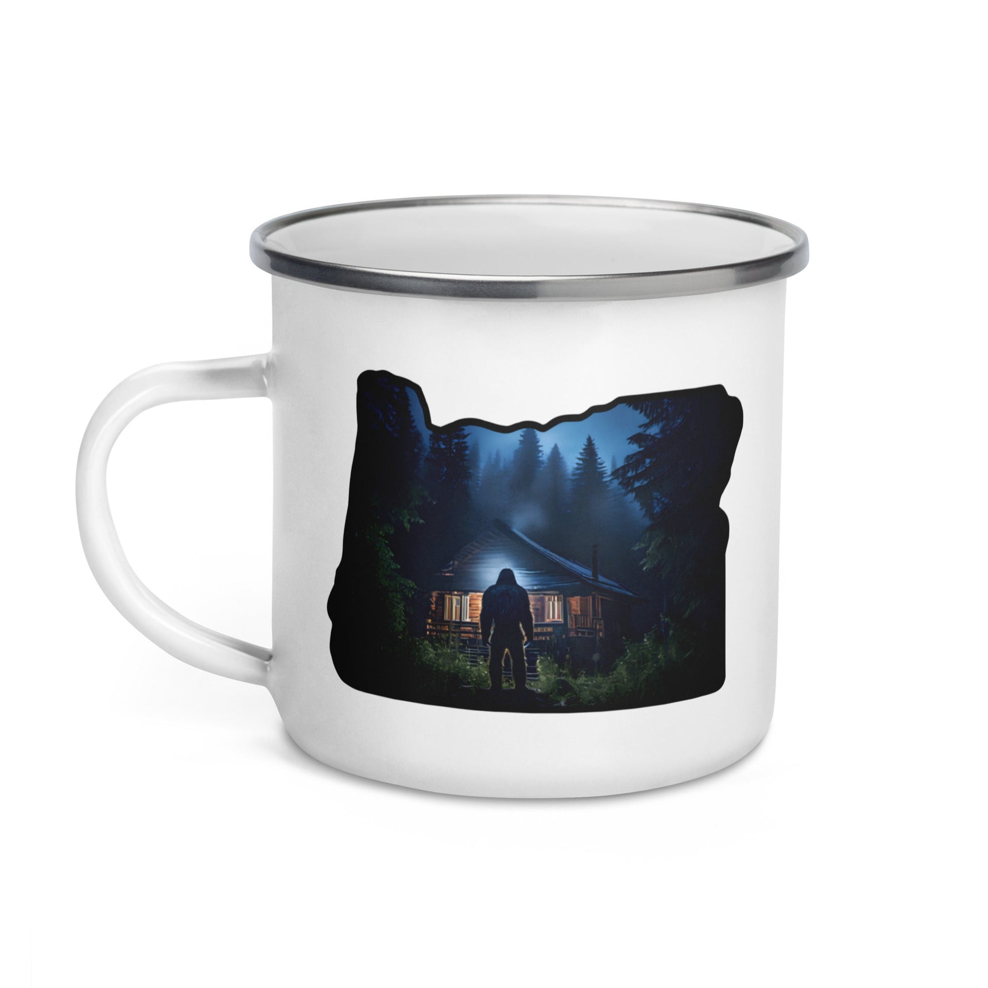 Oregon Bigfoot Visits Enamel Mug - Mugs - Discovery Co.