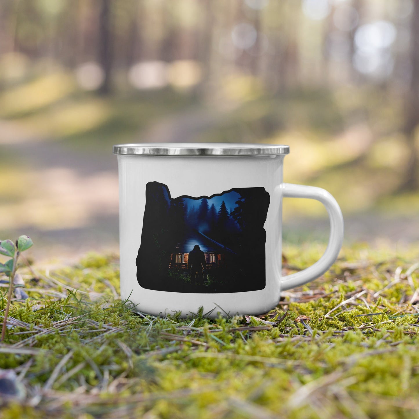 Oregon Bigfoot Visits Enamel Mug - Mugs - Discovery Co.