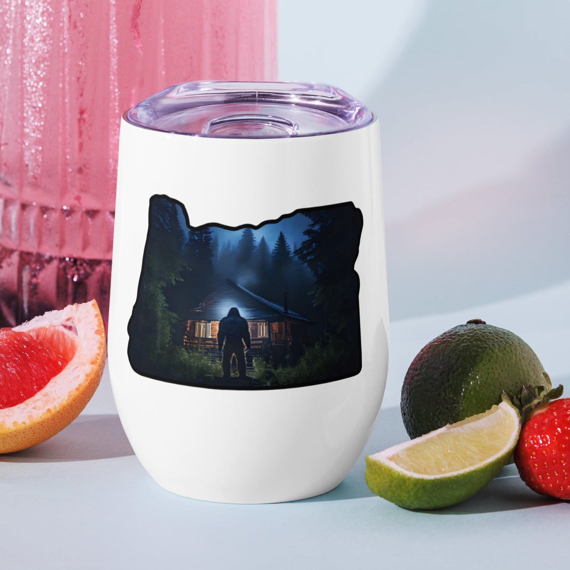 Oregon Bigfoot Visits Stainless Steel Wine Tumbler - Steel Tumbler - Discovery Co.