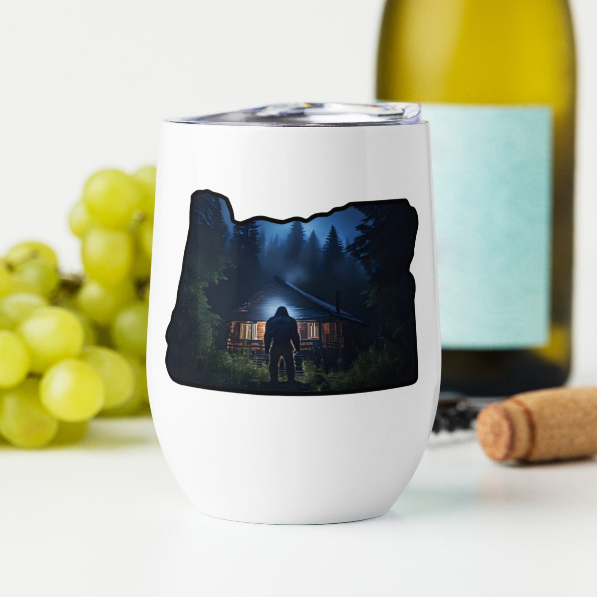 Oregon Bigfoot Visits Stainless Steel Wine Tumbler - Steel Tumbler - Discovery Co.