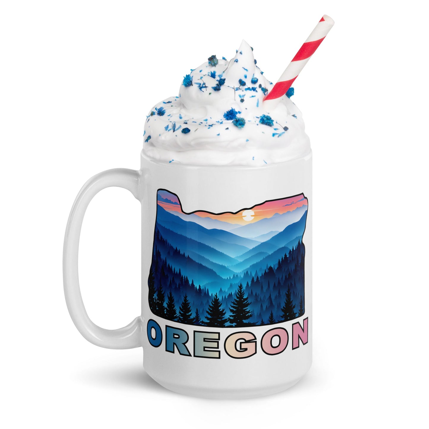 Oregon Blue Mountains II White Glossy Mug (11 oz, 15 oz, 20 oz) - Mugs - Discovery Co.
