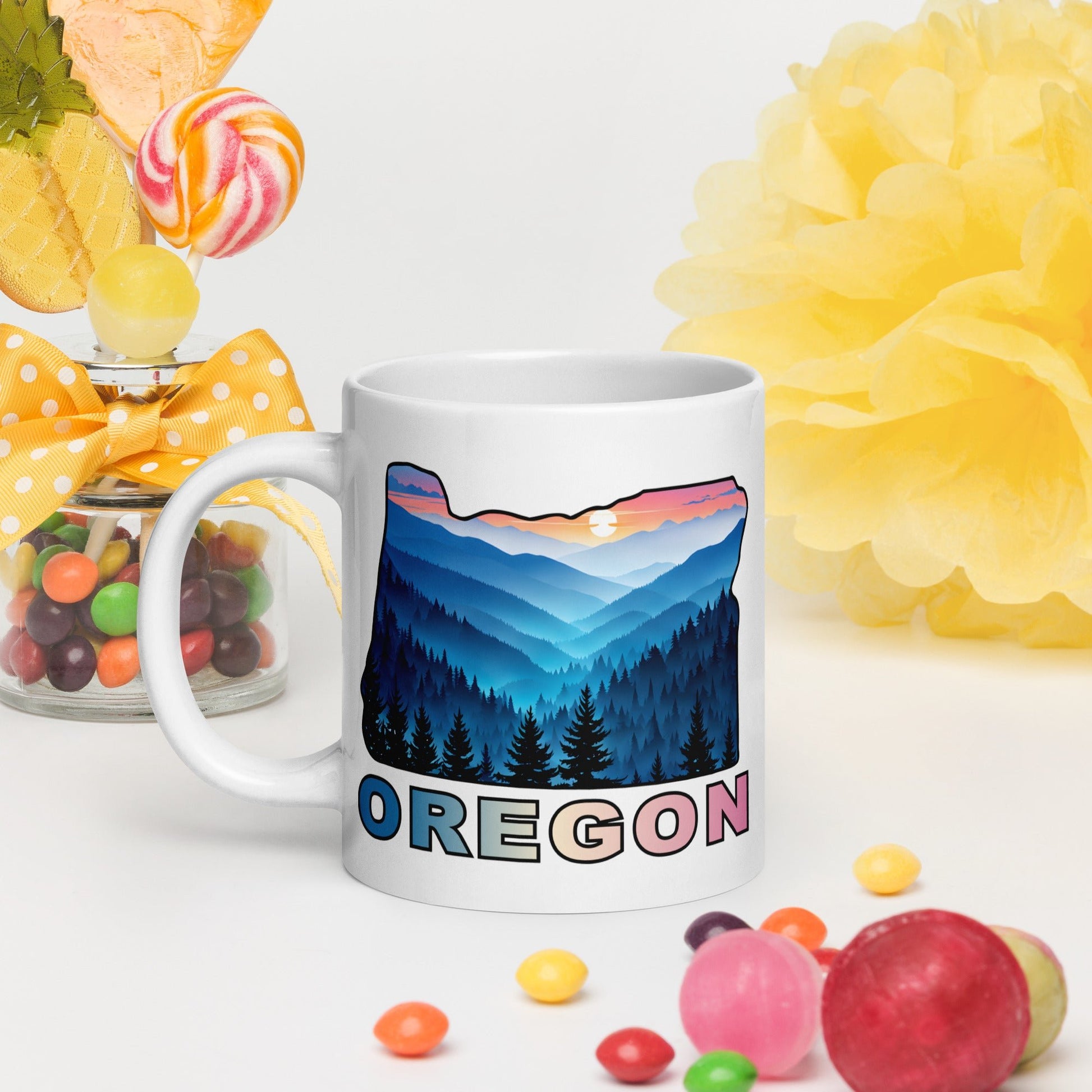 Oregon Blue Mountains II White Glossy Mug (11 oz, 15 oz, 20 oz) - Mugs - Discovery Co.
