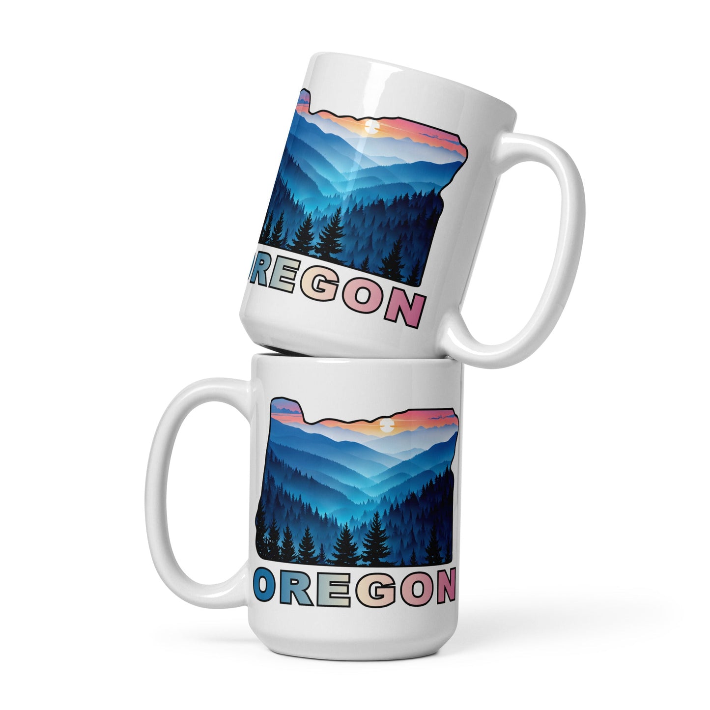 Oregon Blue Mountains II White Glossy Mug (11 oz, 15 oz, 20 oz) - Mugs - Discovery Co.