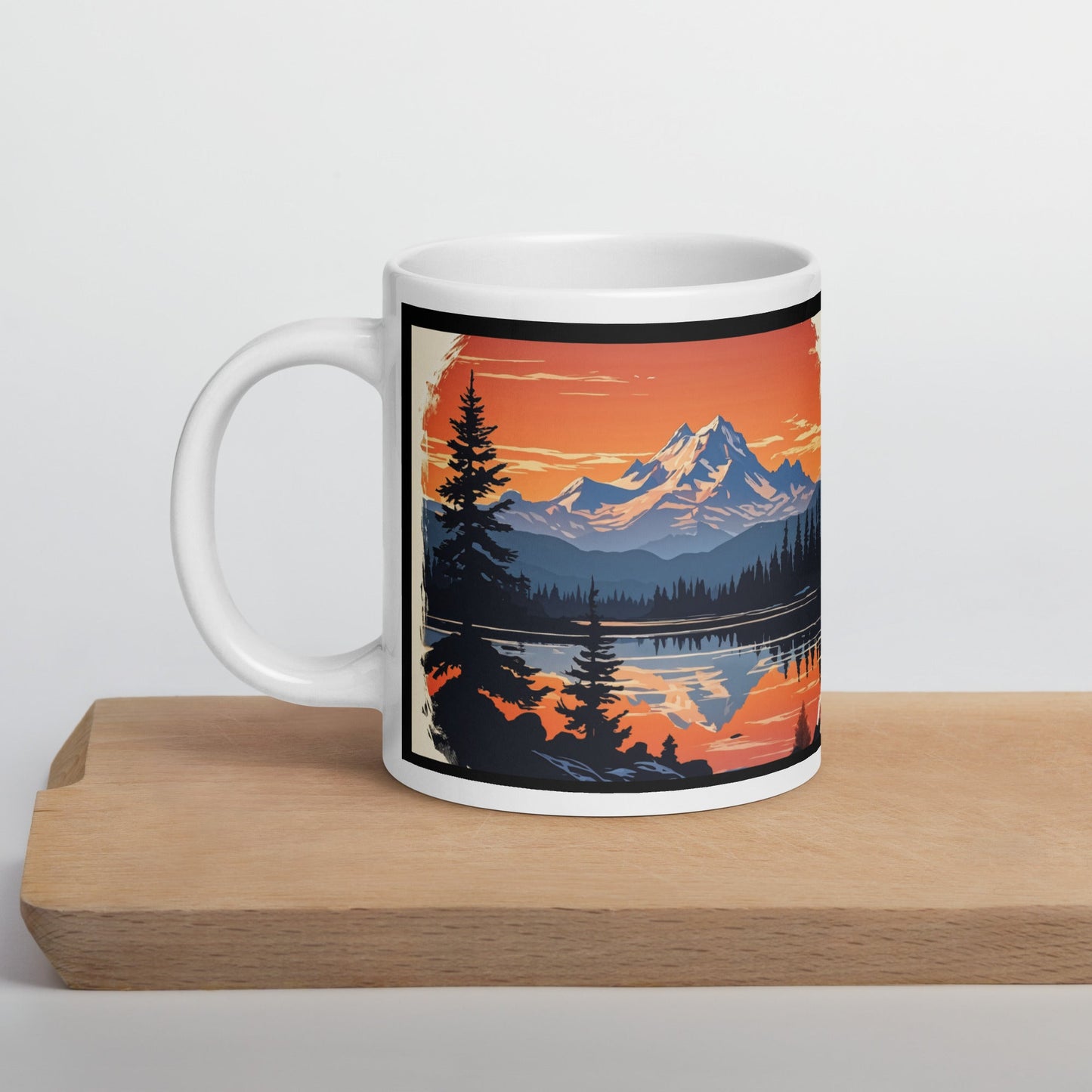 Outlined Orange Sky Over Mountains White Glossy Mug (11 oz, 15 oz, 20 oz) - Mugs - Discovery Co.