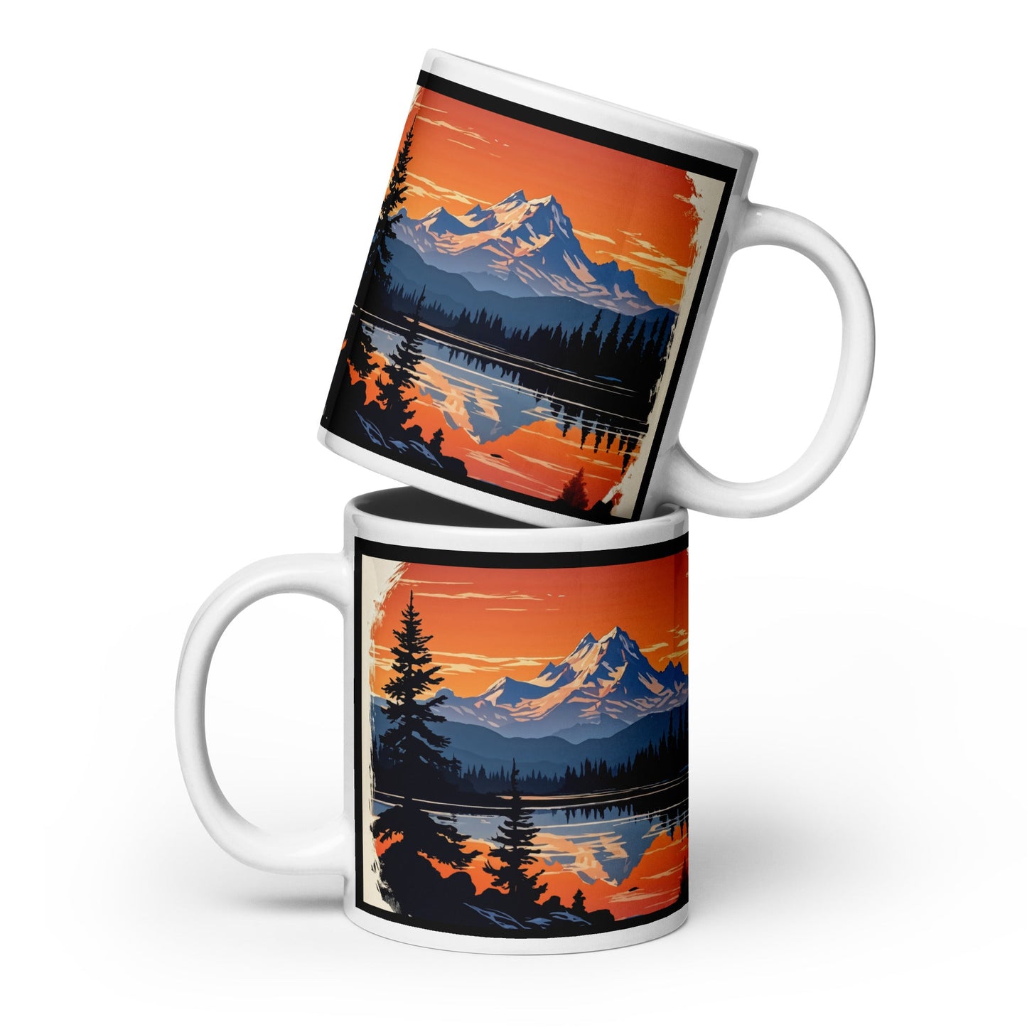 Outlined Orange Sky Over Mountains White Glossy Mug (11 oz, 15 oz, 20 oz) - Mugs - Discovery Co.