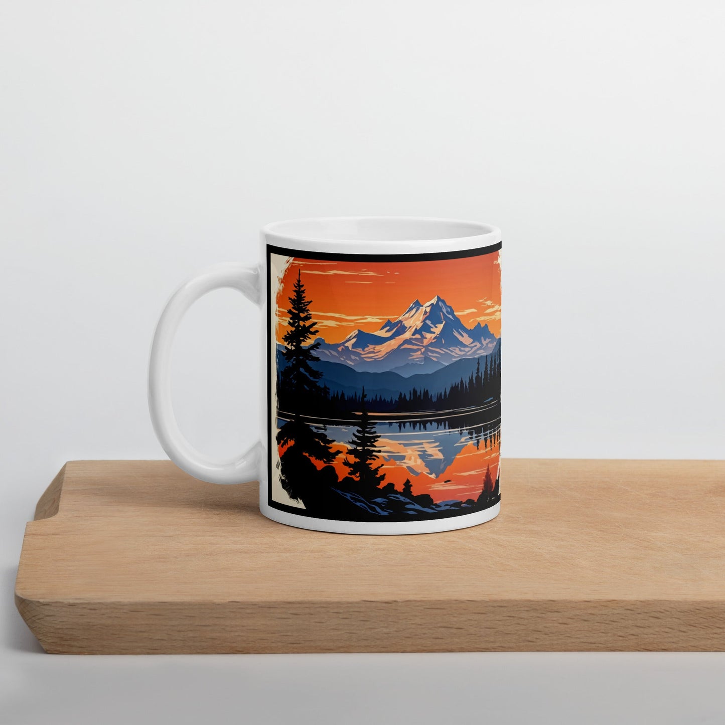 Outlined Orange Sky Over Mountains White Glossy Mug (11 oz, 15 oz, 20 oz) - Mugs - Discovery Co.