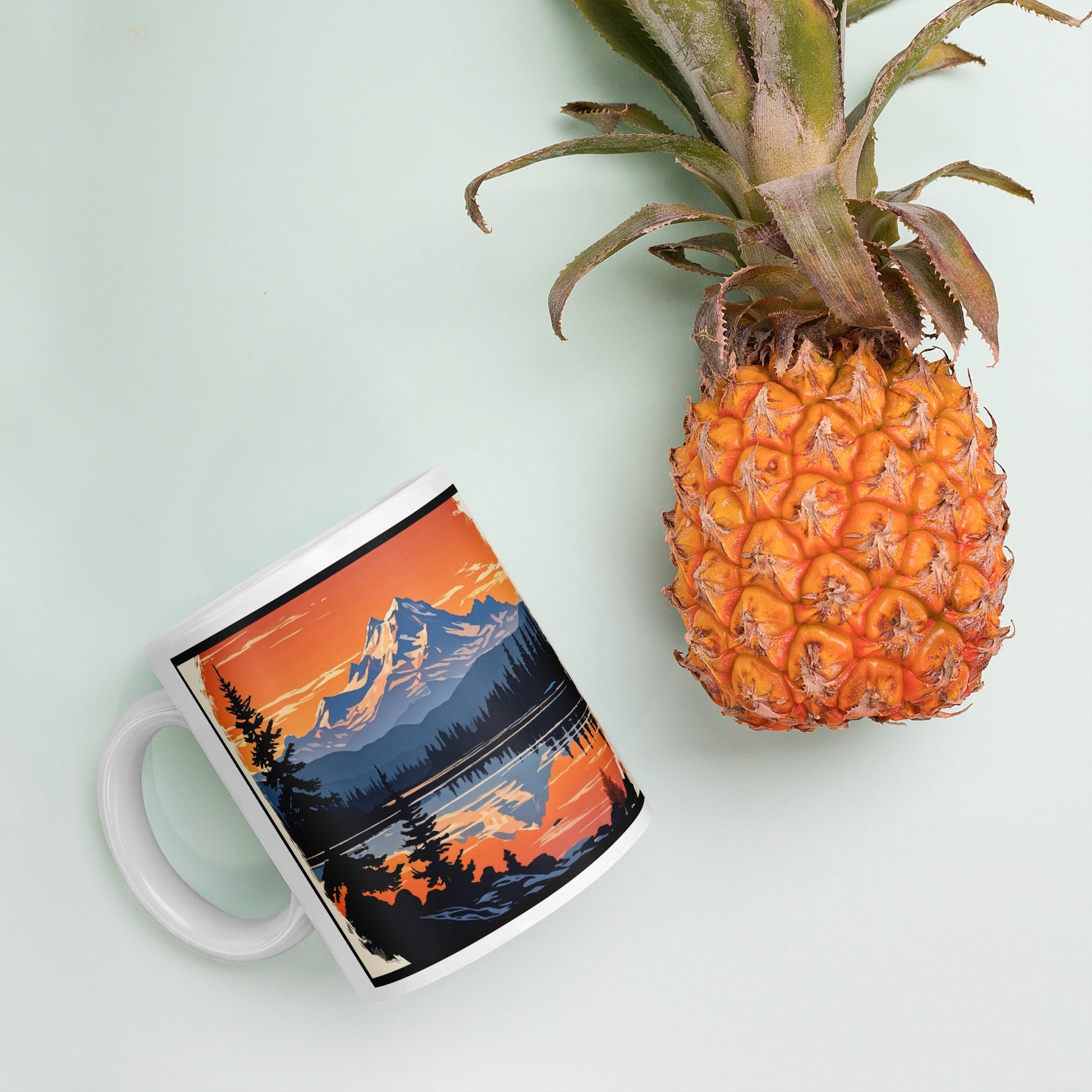 Outlined Orange Sky Over Mountains White Glossy Mug (11 oz, 15 oz, 20 oz) - Mugs - Discovery Co.