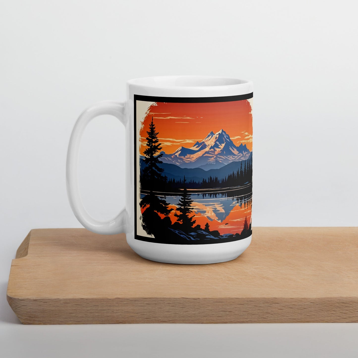 Outlined Orange Sky Over Mountains White Glossy Mug (11 oz, 15 oz, 20 oz) - Mugs - Discovery Co.