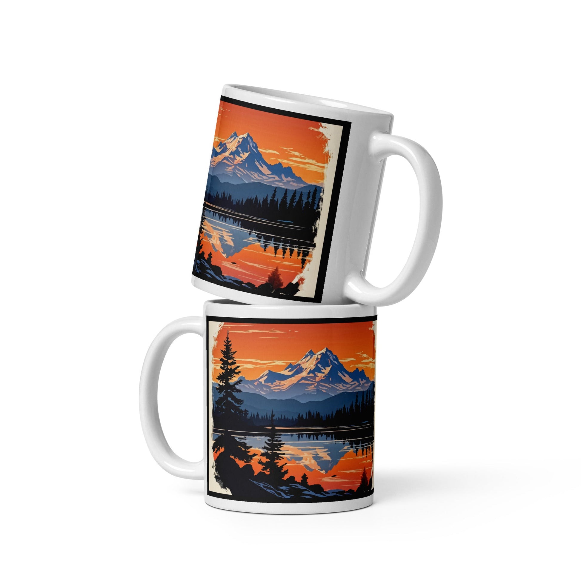 Outlined Orange Sky Over Mountains White Glossy Mug (11 oz, 15 oz, 20 oz) - Mugs - Discovery Co.