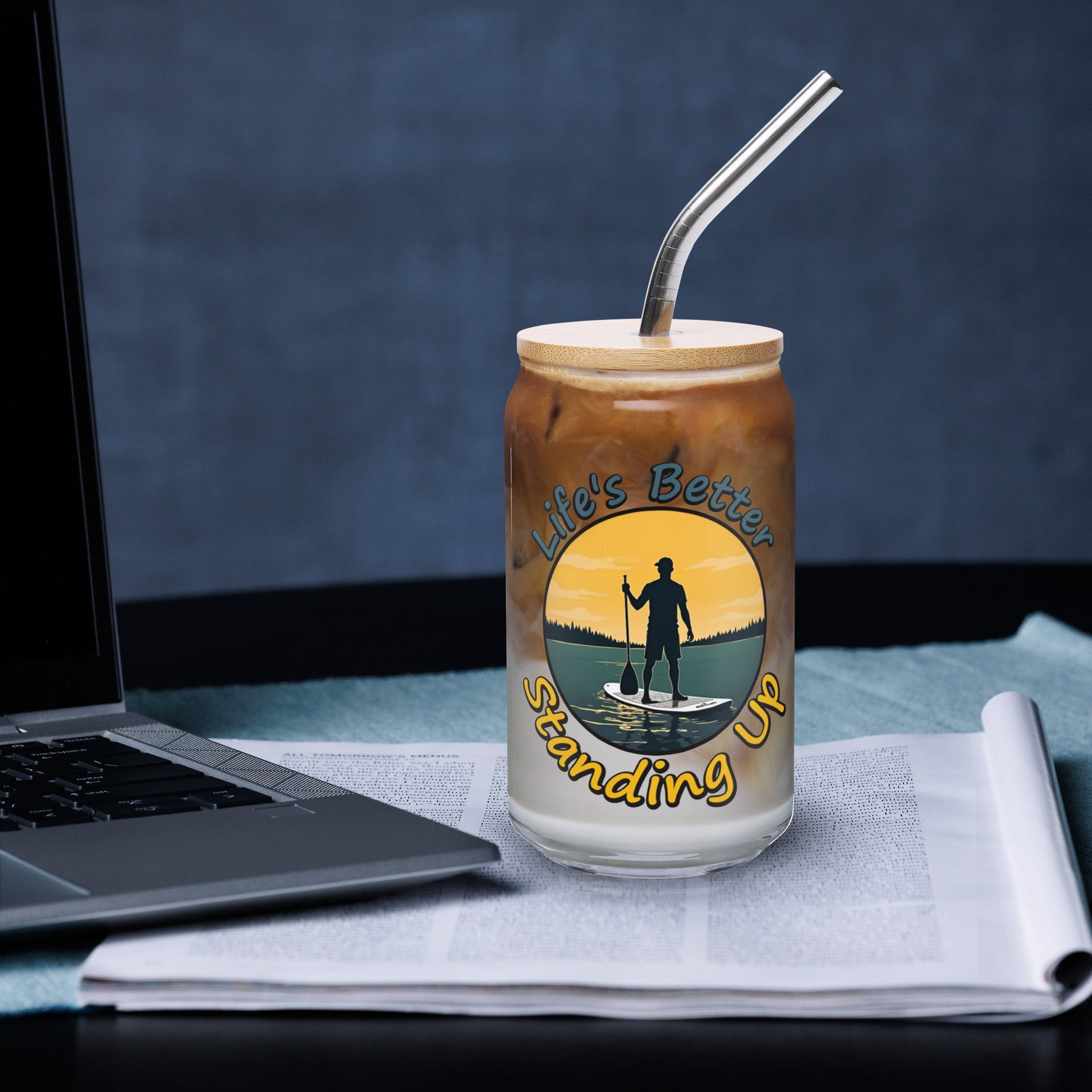 Paddle Boarding "Life's Better Standing Up" Can - Shaped Glass - Can - Shaped Glass - Discovery Co.