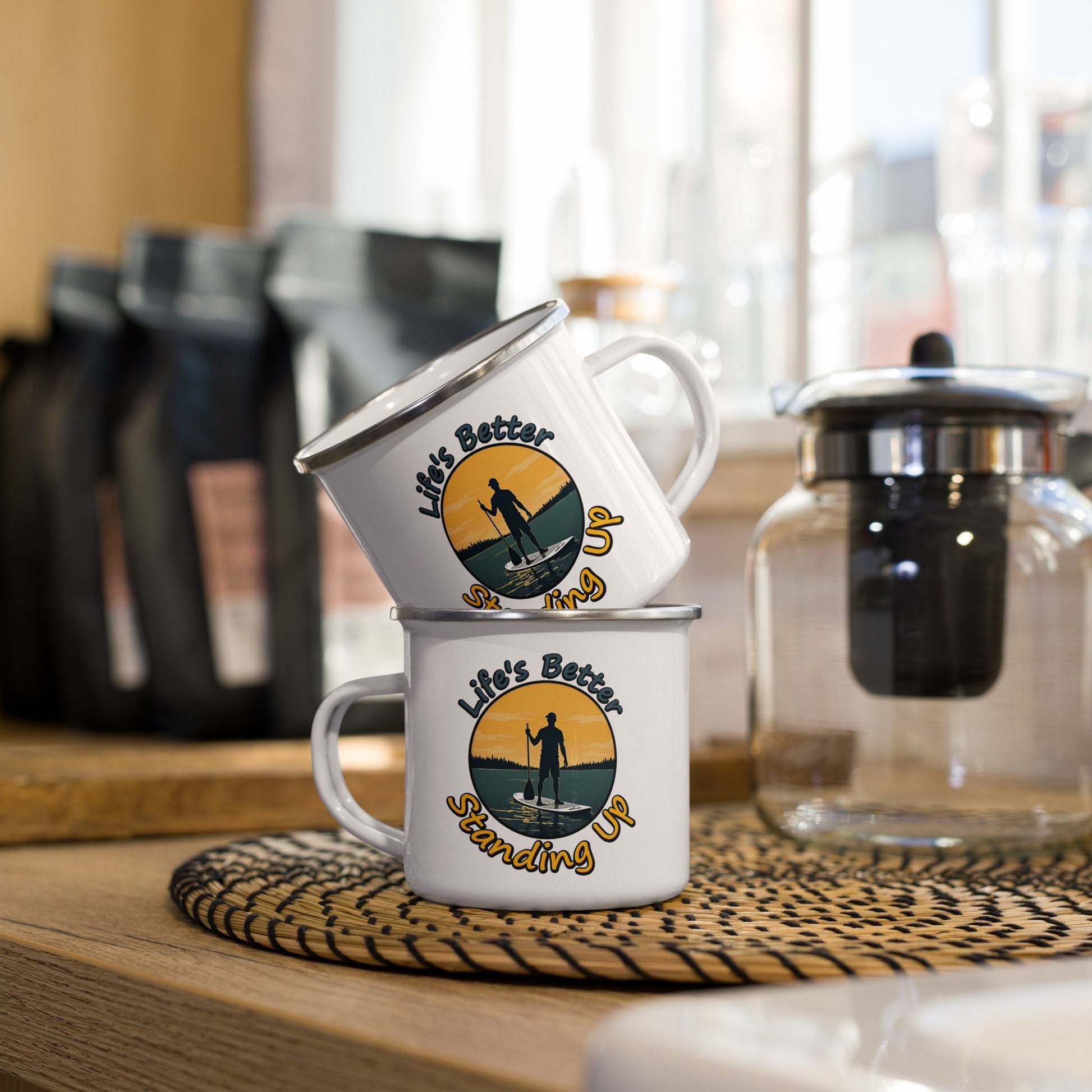 Paddle Boarding "Life's Better Standing Up" Enamel Mug - Mugs - Discovery Co.