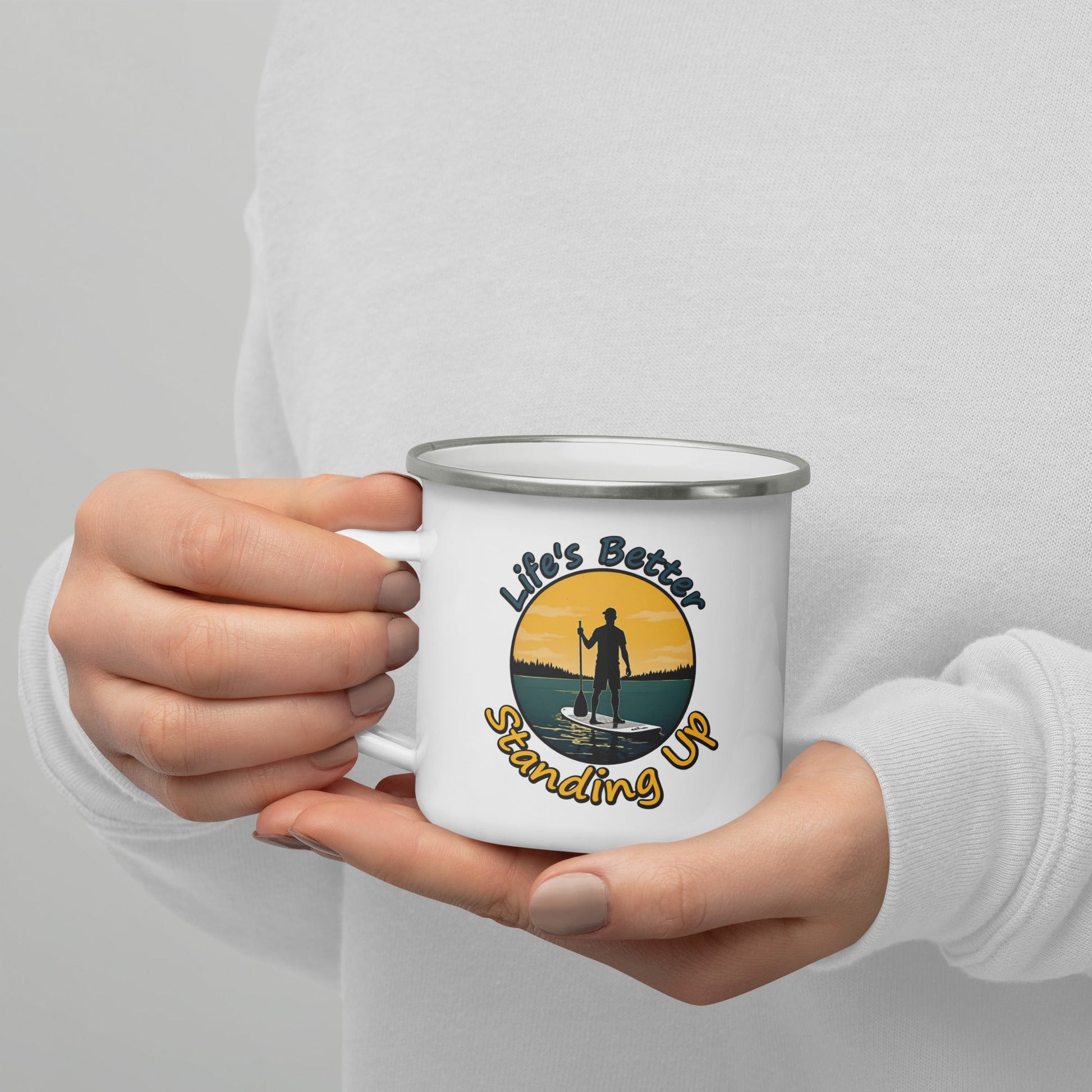 Paddle Boarding "Life's Better Standing Up" Enamel Mug - Mugs - Discovery Co.