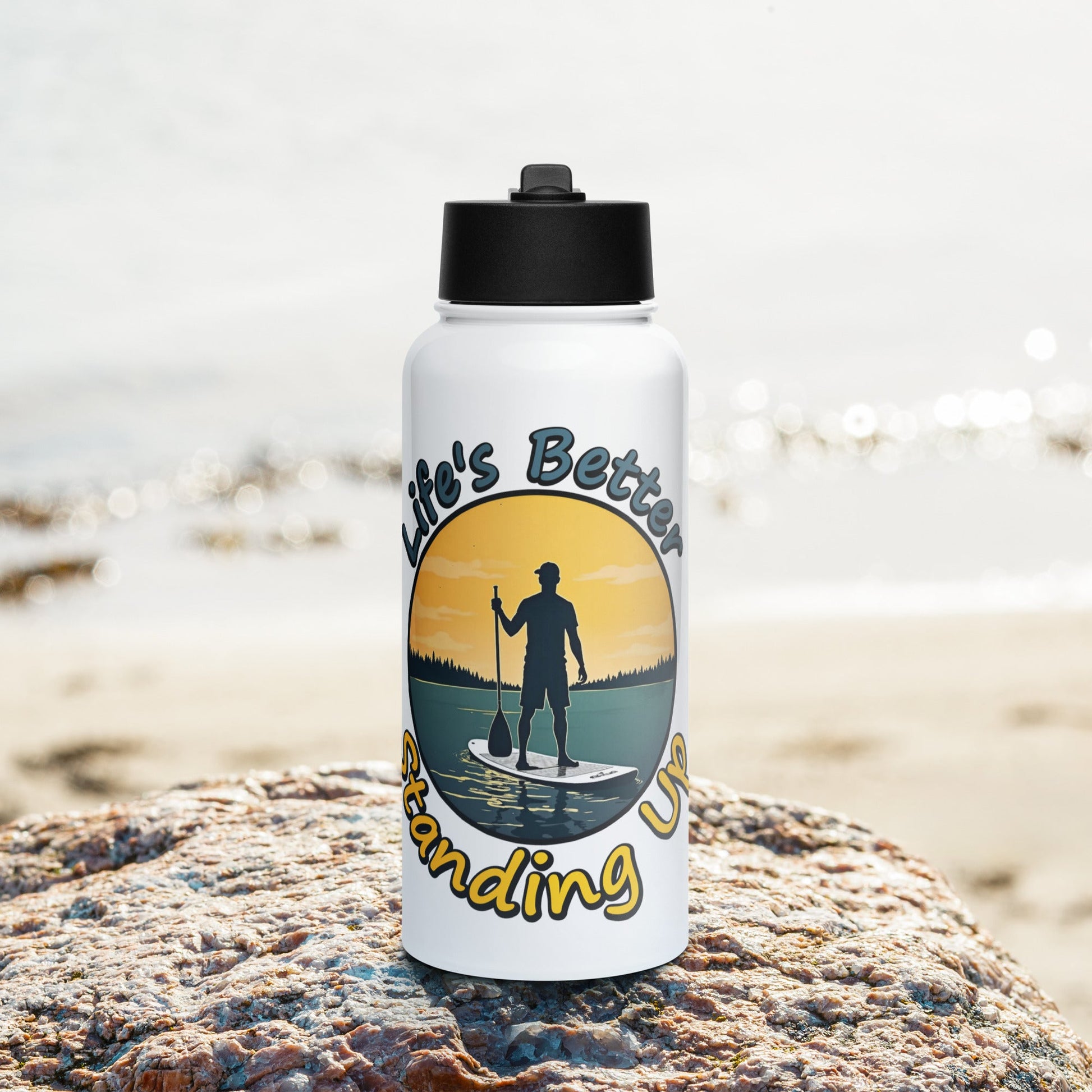 Paddle Boarding "Life's Better Standing Up" Stainless Steel Water Bottle With Straw Lid - Stainless Steel Water Bottle With Straw Lid - Discovery Co.