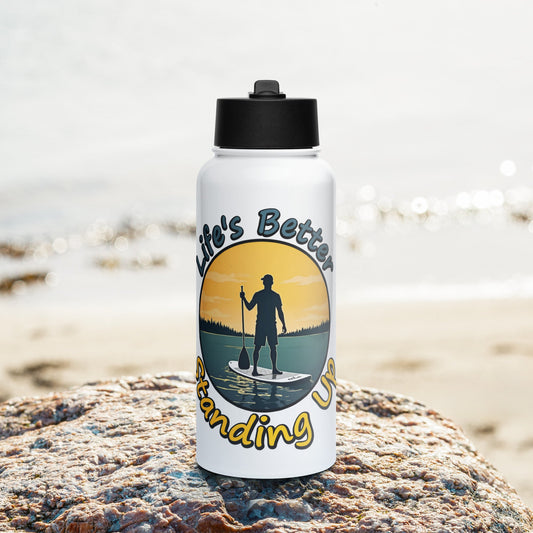 Paddle Boarding "Life's Better Standing Up" Stainless Steel Water Bottle With Straw Lid - Stainless Steel Water Bottle With Straw Lid - Discovery Co.