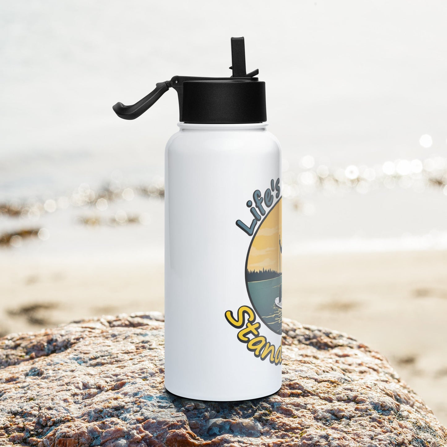 Paddle Boarding "Life's Better Standing Up" Stainless Steel Water Bottle With Straw Lid - Stainless Steel Water Bottle With Straw Lid - Discovery Co.