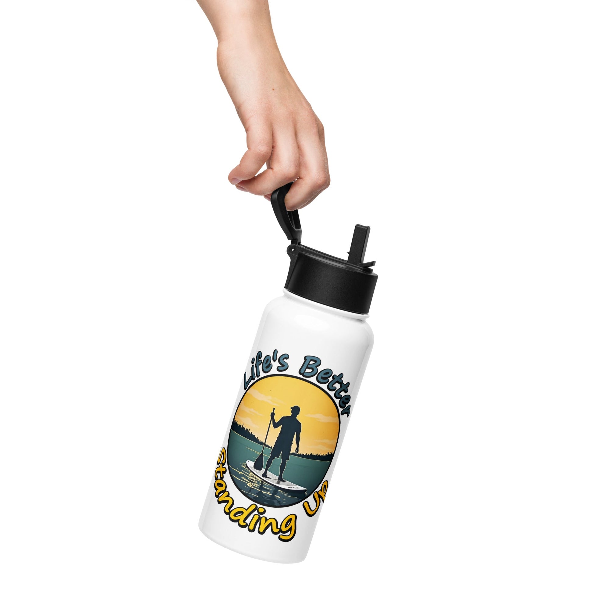 Paddle Boarding "Life's Better Standing Up" Stainless Steel Water Bottle With Straw Lid - Stainless Steel Water Bottle With Straw Lid - Discovery Co.