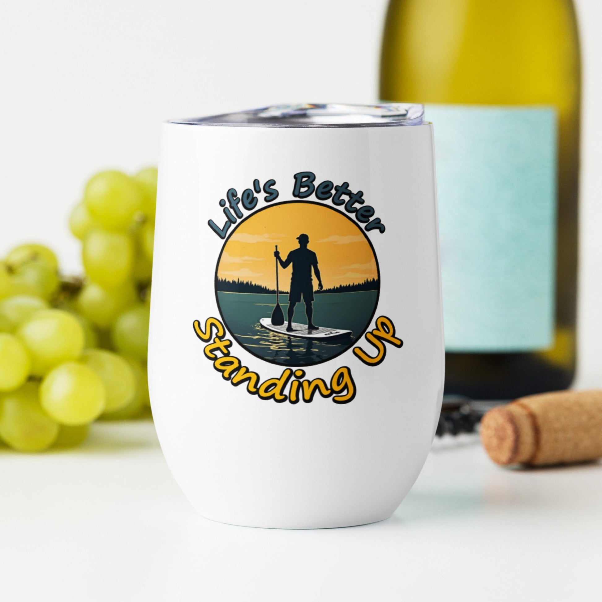 Paddle Boarding "Life's Better Standing Up" Stainless Steel Wine Tumbler - Steel Tumbler - Discovery Co.