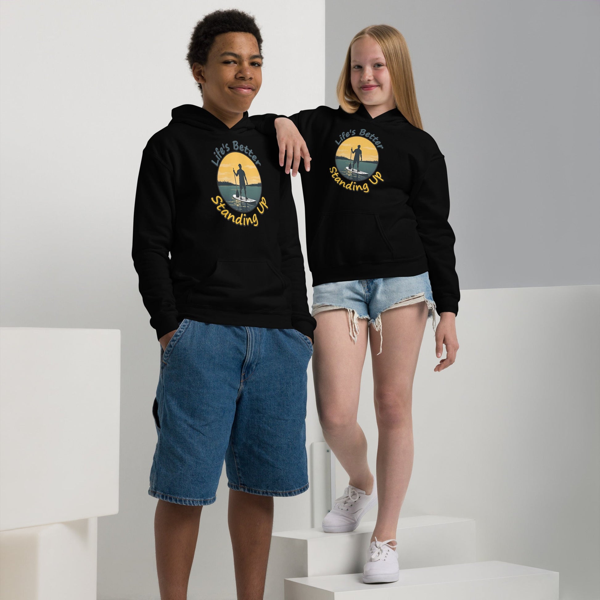 Paddle Boarding "Life's Better Standing Up" Youth (Unisex) Heavy Blend Hoodie - Hoodies - Discovery Co.