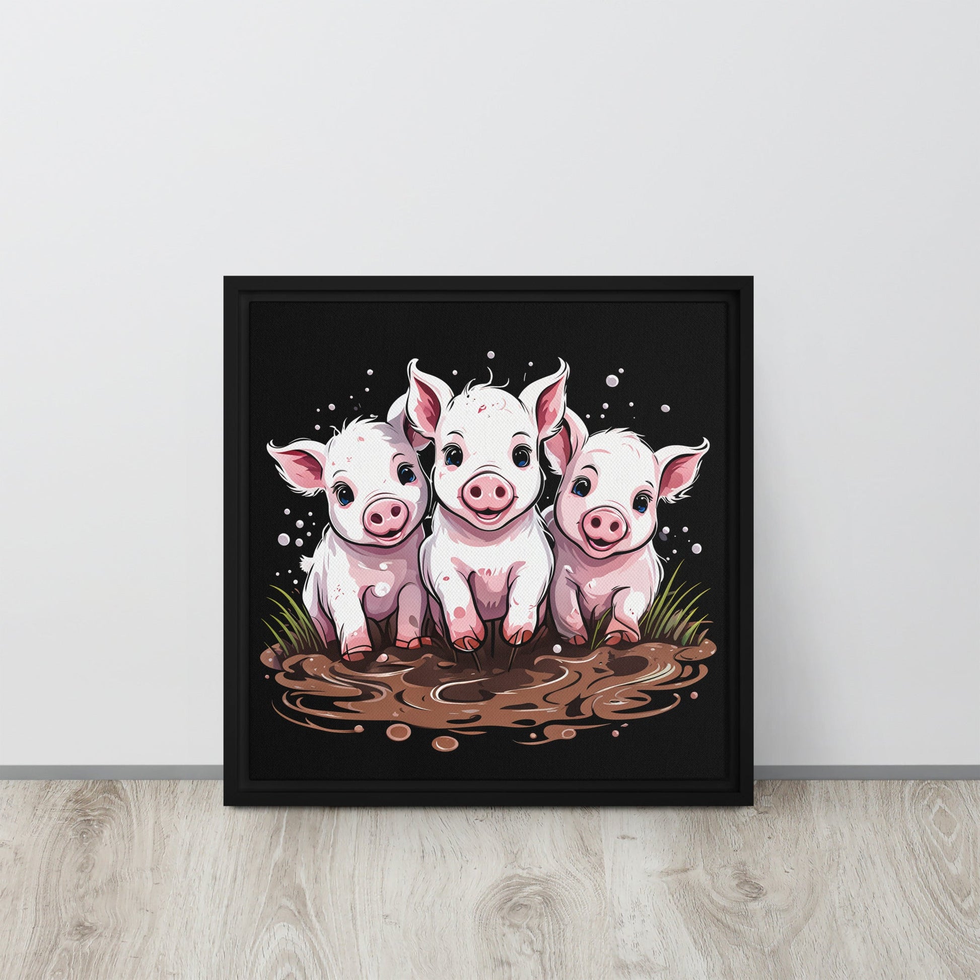 Pigs In The Mud Framed Canvas - Canvas Prints - Discovery Co.