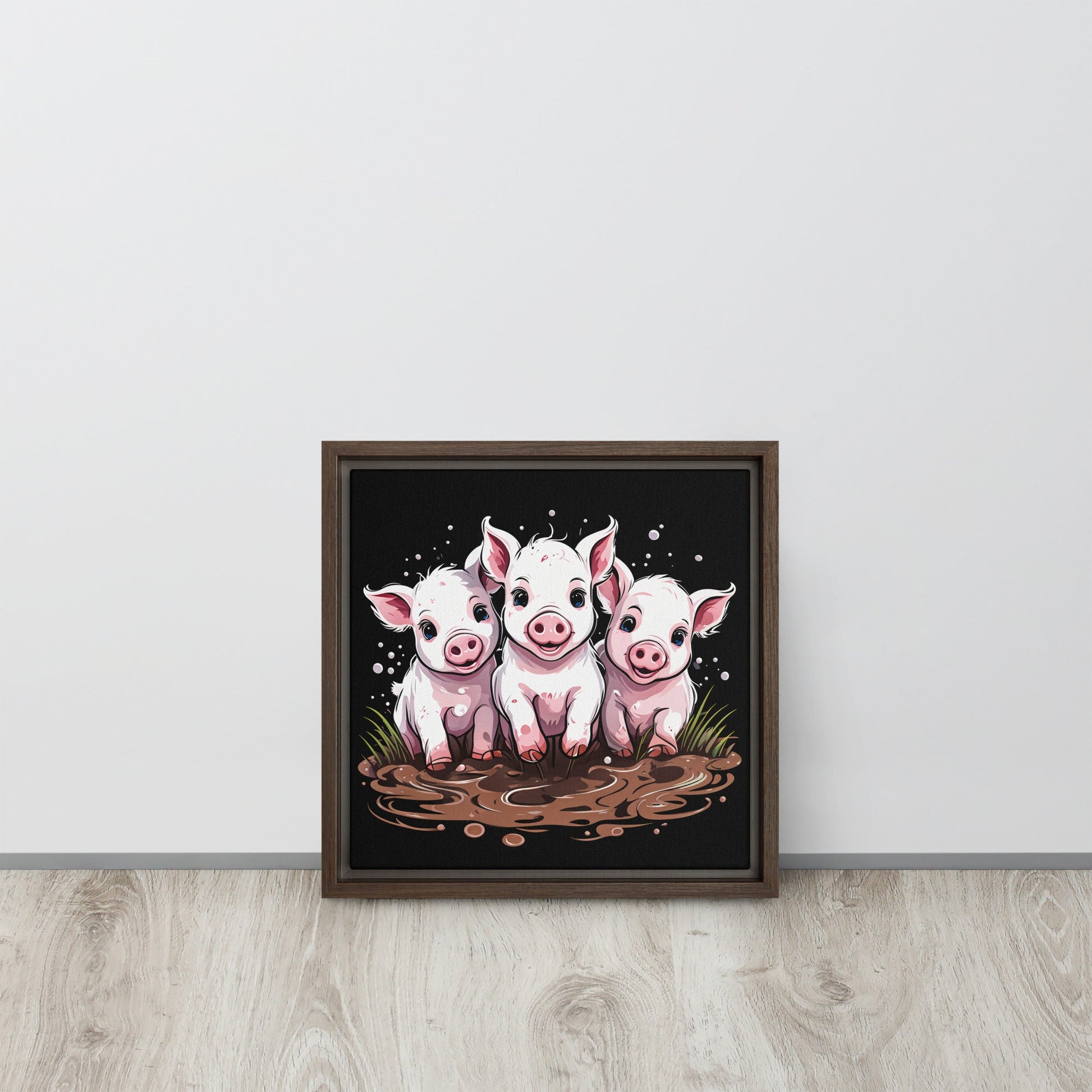 Pigs In The Mud Framed Canvas - Canvas Prints - Discovery Co.