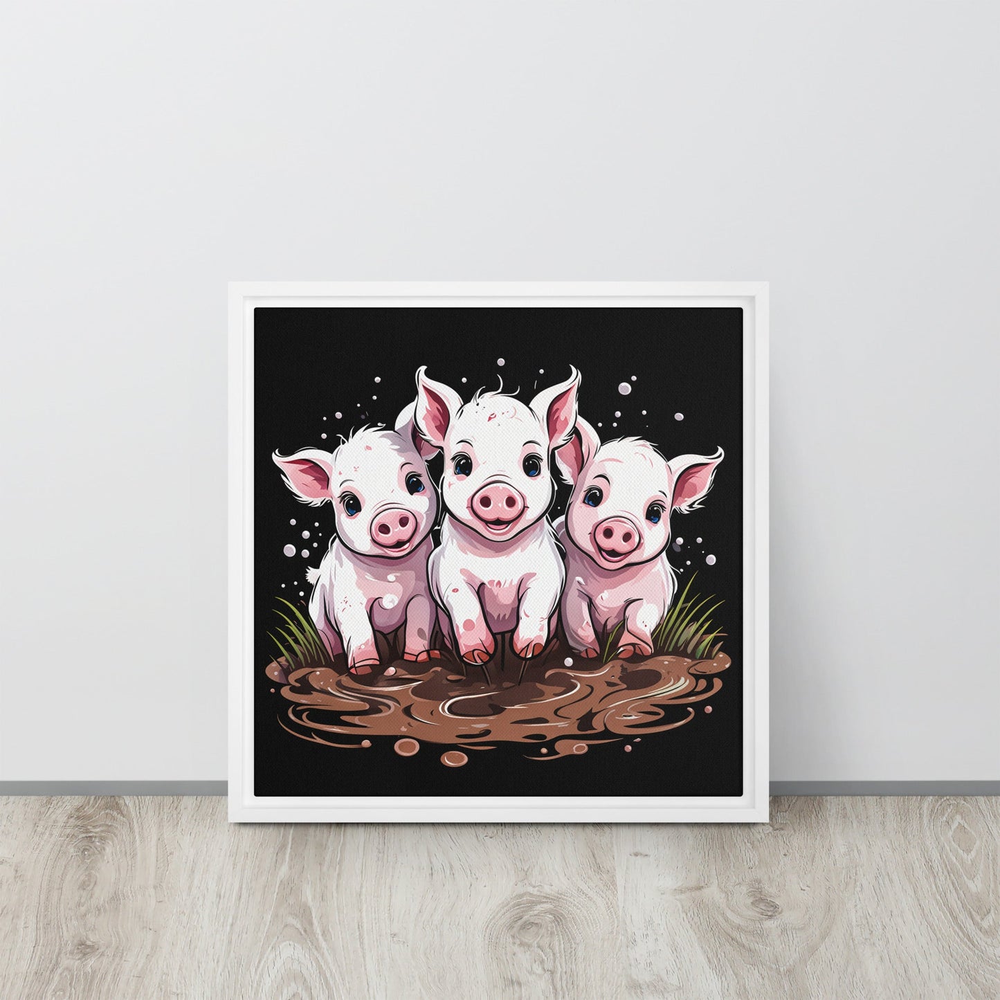 Pigs In The Mud Framed Canvas - Canvas Prints - Discovery Co.