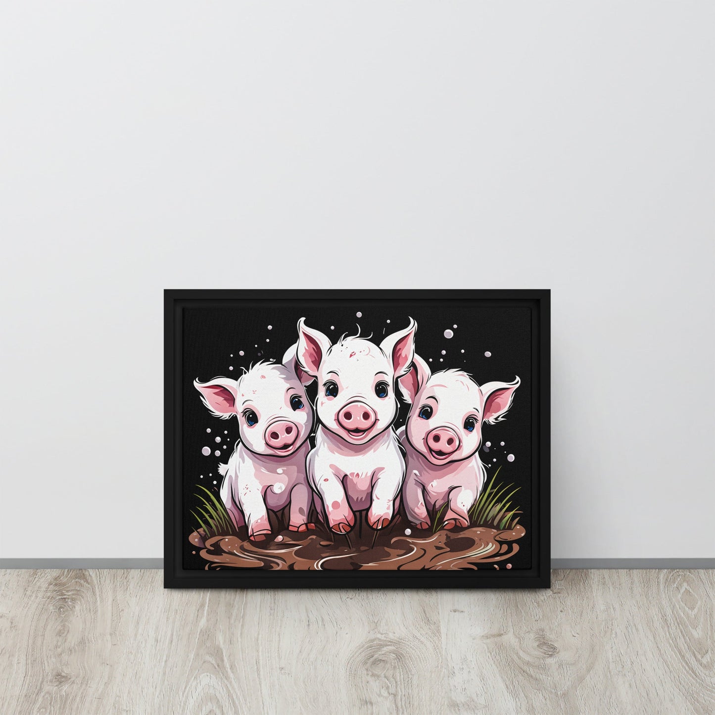 Pigs In The Mud Framed Canvas - Canvas Prints - Discovery Co.