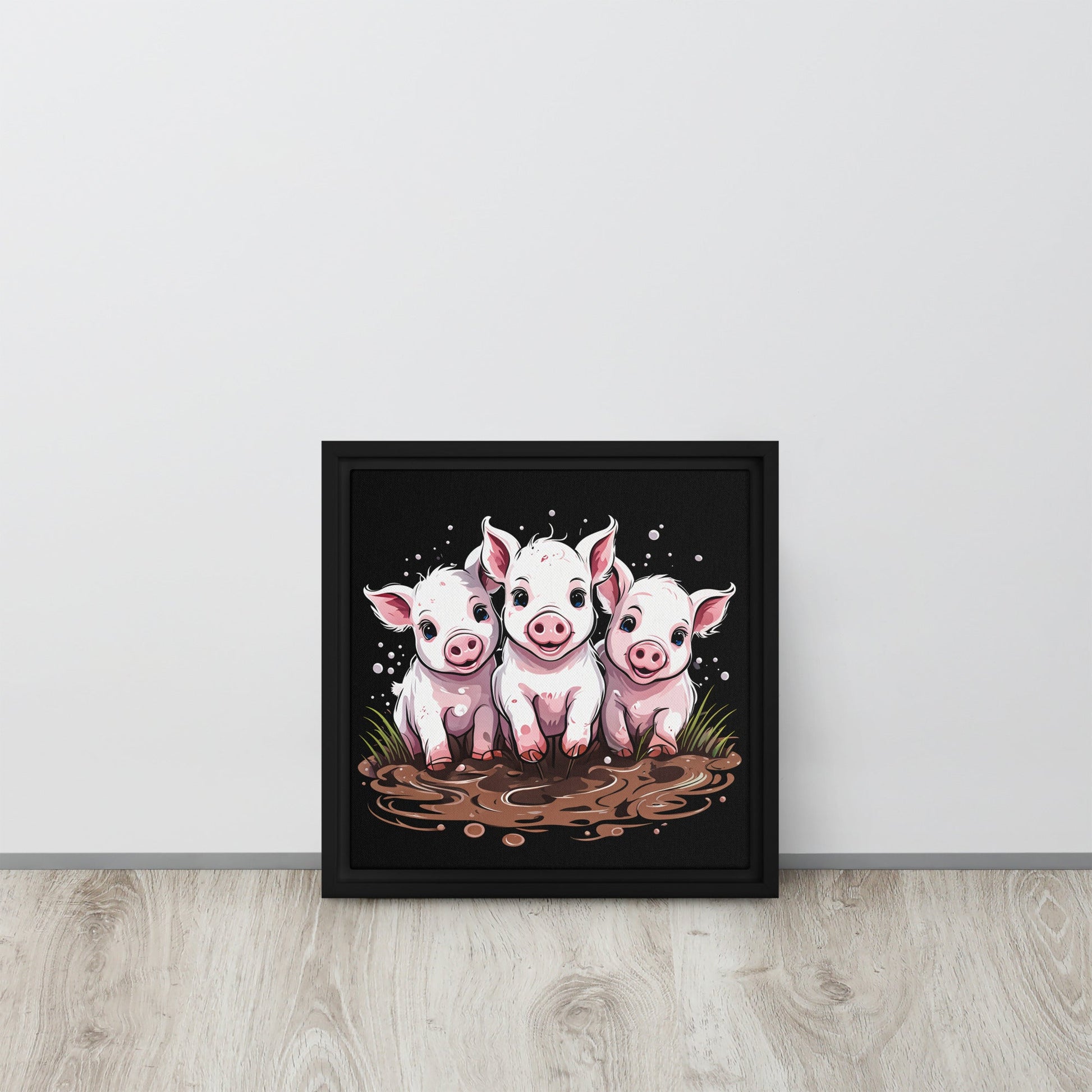 Pigs In The Mud Framed Canvas - Canvas Prints - Discovery Co.