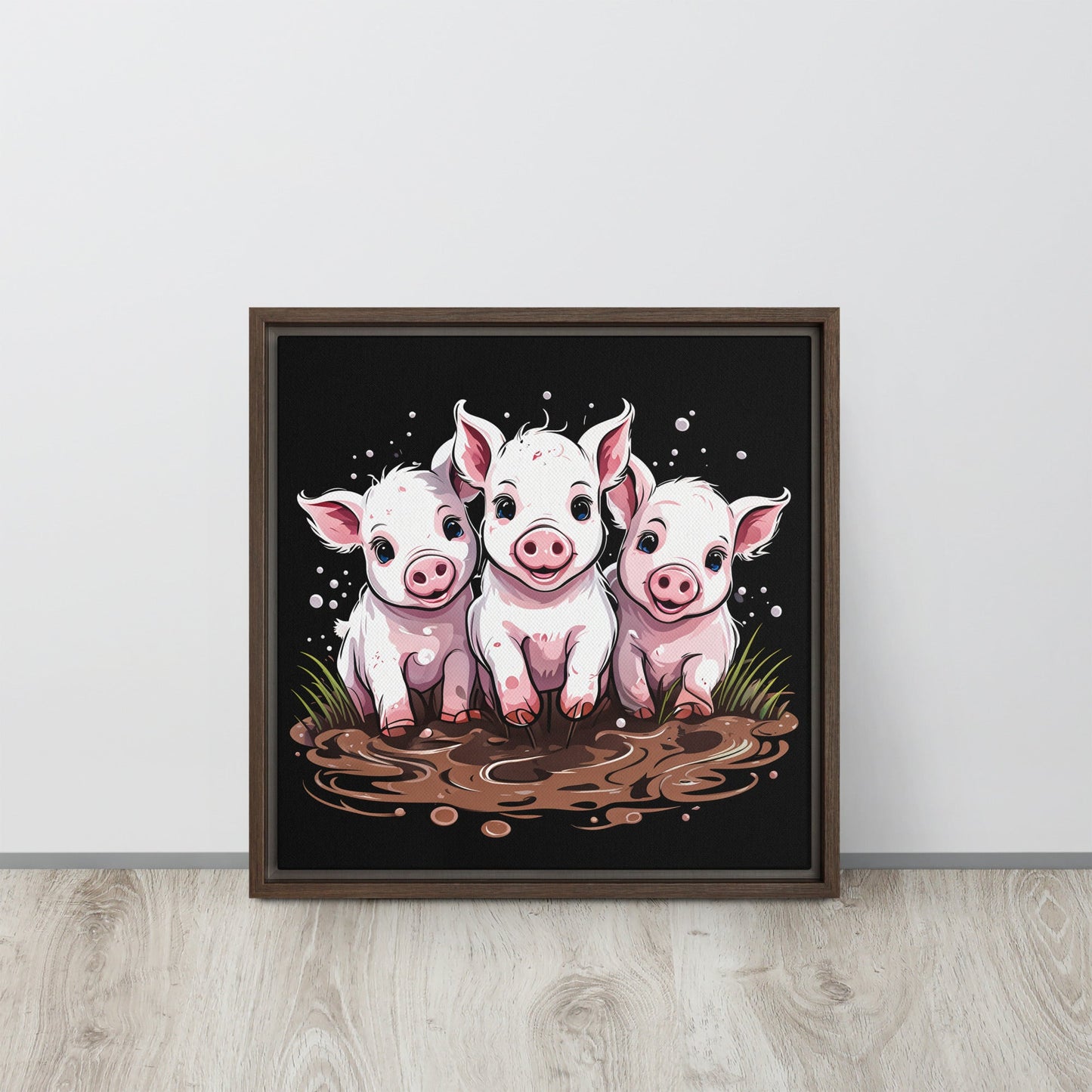 Pigs In The Mud Framed Canvas - Canvas Prints - Discovery Co.